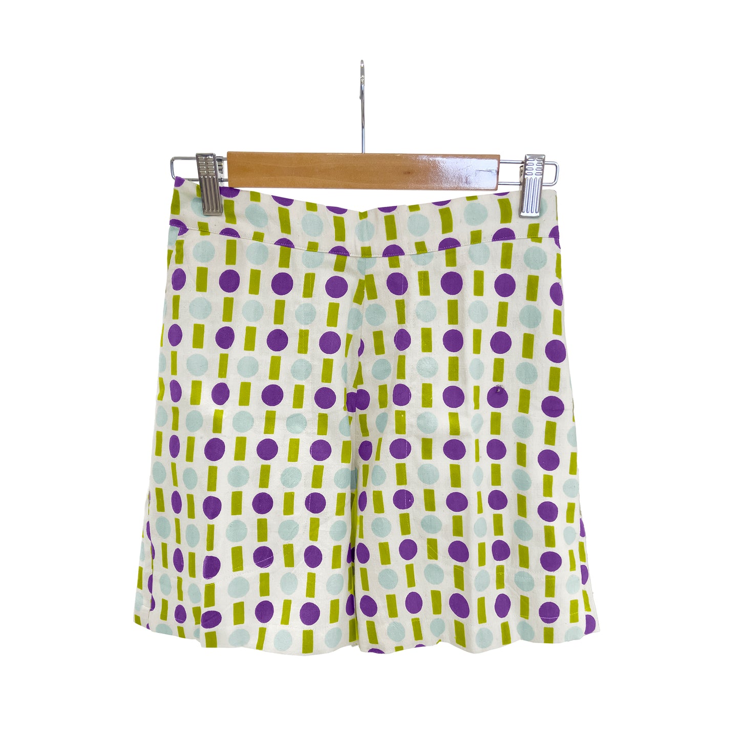 Ren Shorts Green Purple | Harkoi Studio - Make a bold statement with the Ren Shorts in green & purple. Keywords: sustainable shorts, eco-friendly fashion, Ren Shorts, green & purple shorts, ethical clothing.