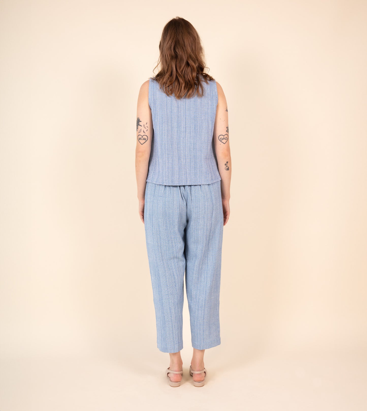 Haru Pants Cobalt Texture - Harkoi Studio - Upgrade your wardrobe with the Haru Pants in cobalt texture. Keywords: sustainable pants, eco-friendly trousers, Haru Pants, cobalt textured pants, ethical fashion.