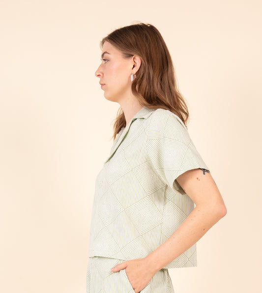 Radiate Rin Top Pale Green | Harkoi Studio - Embrace effortless elegance with the Radiate Rin Top in pale green. Keywords: sustainable top, eco-friendly fashion, Radiate Rin Top, pale green blouse, ethical clothing.