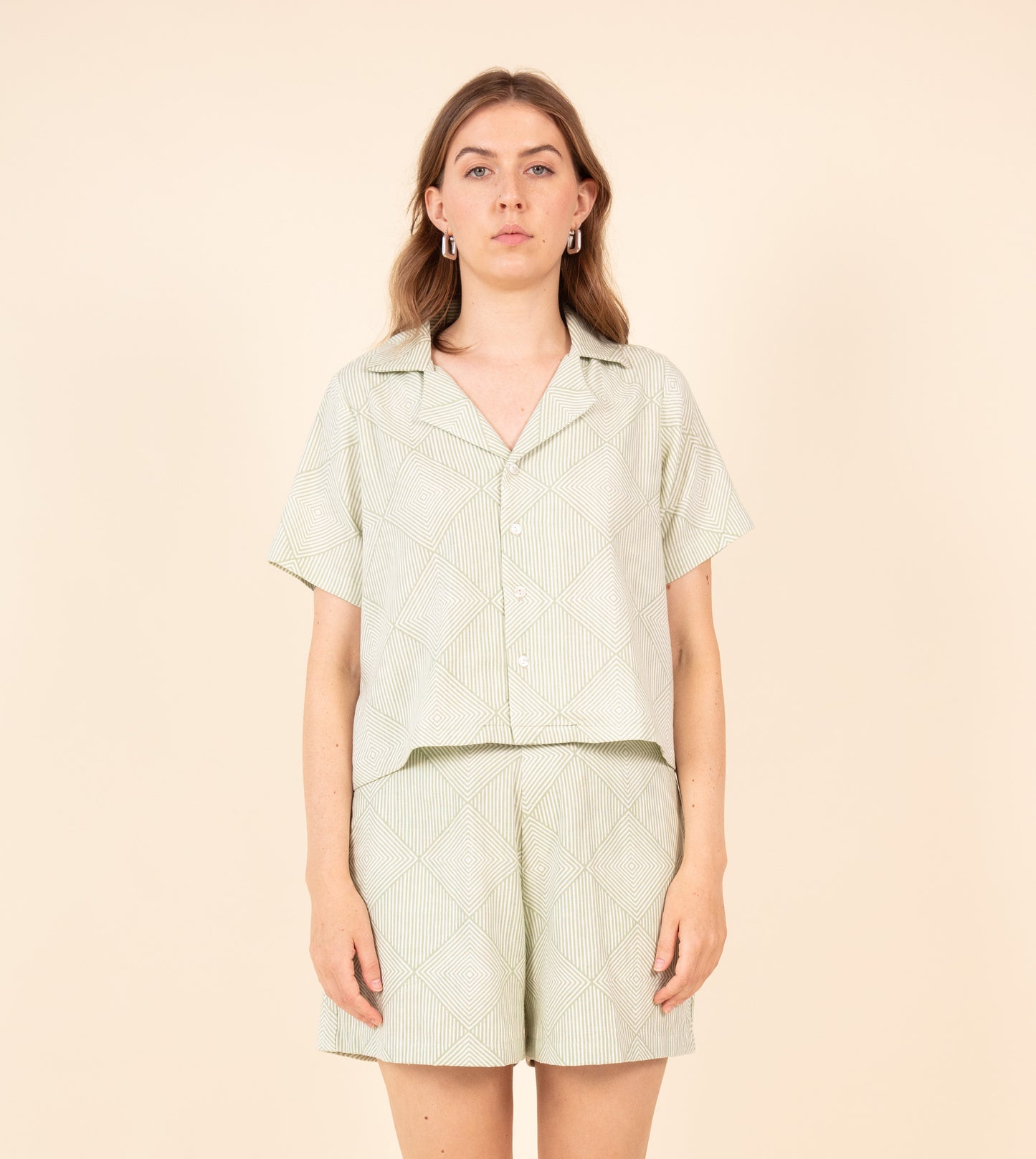 Ren Shorts Pale Green | Harkoi Studio - Embrace effortless style with the Ren Shorts in pale green. Keywords: sustainable shorts, eco-friendly fashion, Ren Shorts, pale green shorts, ethical clothing.