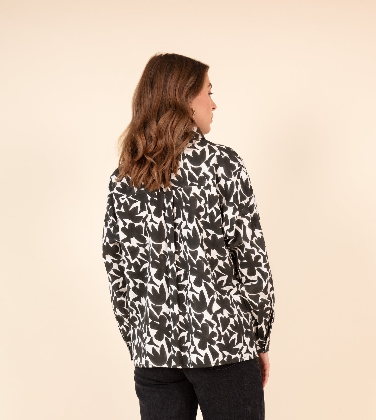 Abstract Shapes Fuji Shirt Black - Harkoi Studio - Make a statement with the Abstract Shapes Fuji Shirt in black. Keywords: sustainable men's shirt, eco-friendly fashion, Abstract Shapes Fuji Shirt, black patterned shirt, ethical clothing.