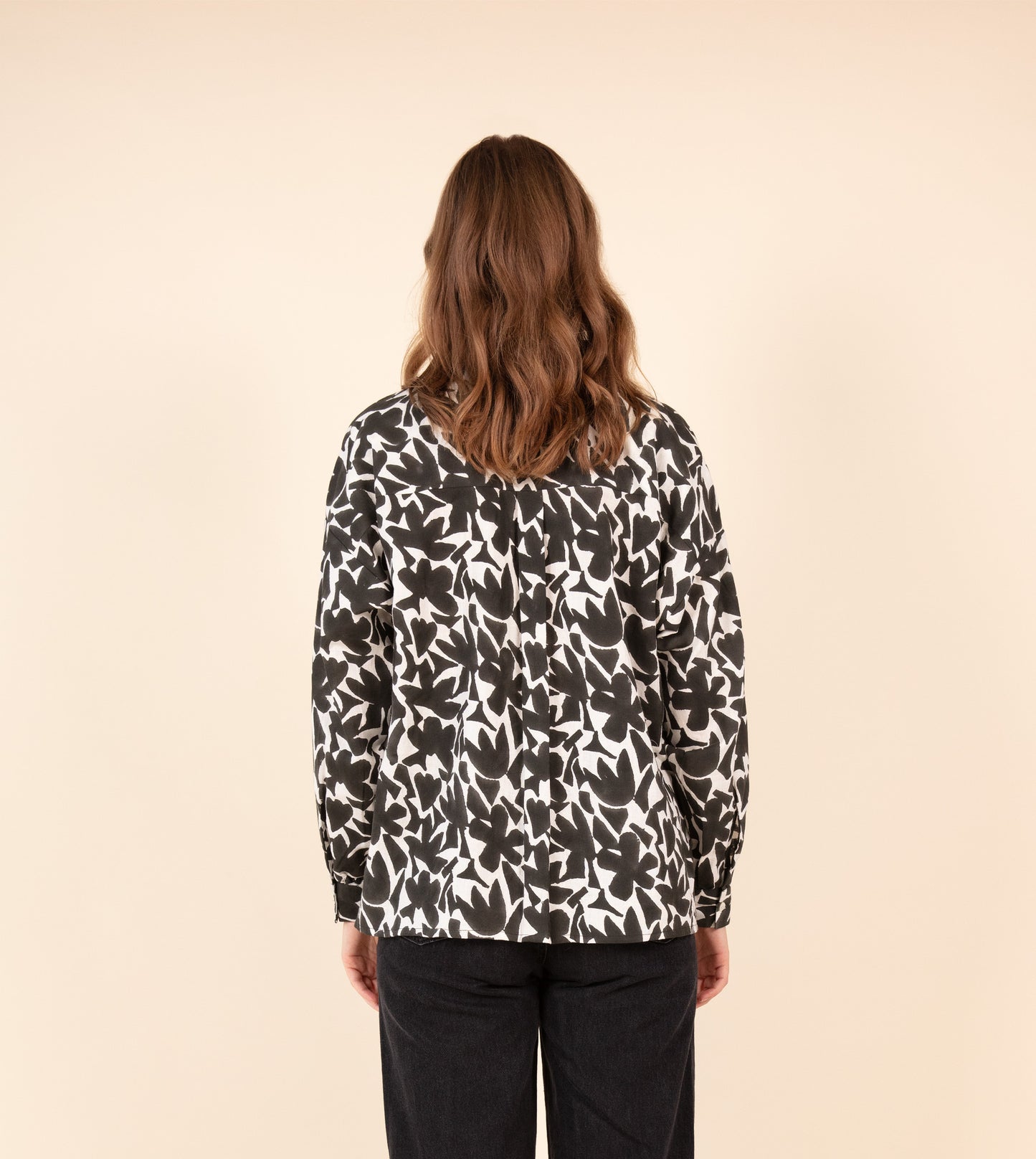 Abstract Shapes Fuji Shirt Black - Harkoi Studio - Make a statement with the Abstract Shapes Fuji Shirt in black. Keywords: sustainable men's shirt, eco-friendly fashion, Abstract Shapes Fuji Shirt, black patterned shirt, ethical clothing.