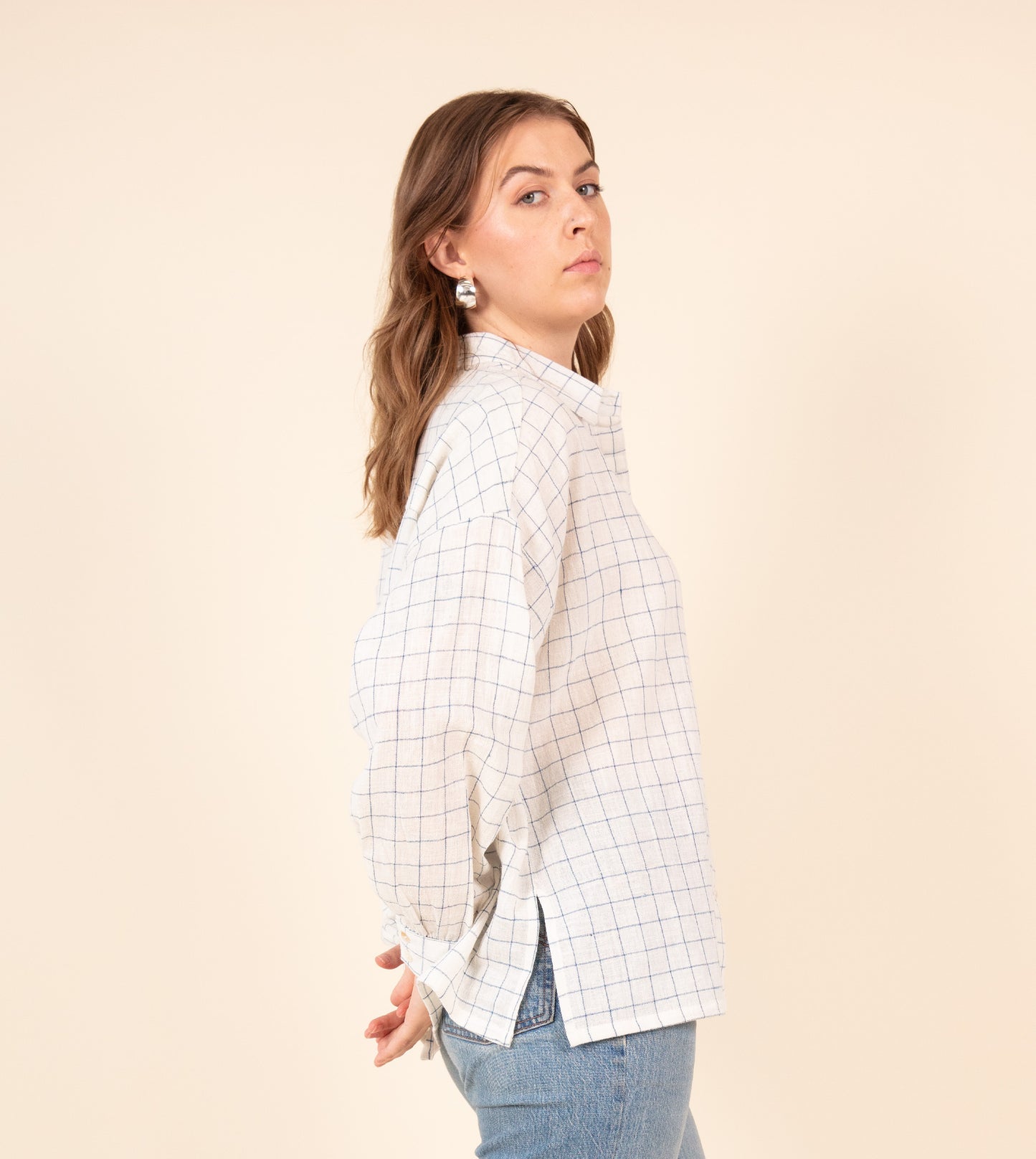 Windowpane Check Fuji Shirt | Harkoi Studio - Elevate your wardrobe with the Windowpane Check Fuji Shirt. Keywords: sustainable men's shirt, eco-friendly fashion, Windowpane Check Fuji Shirt, ethical clothing.