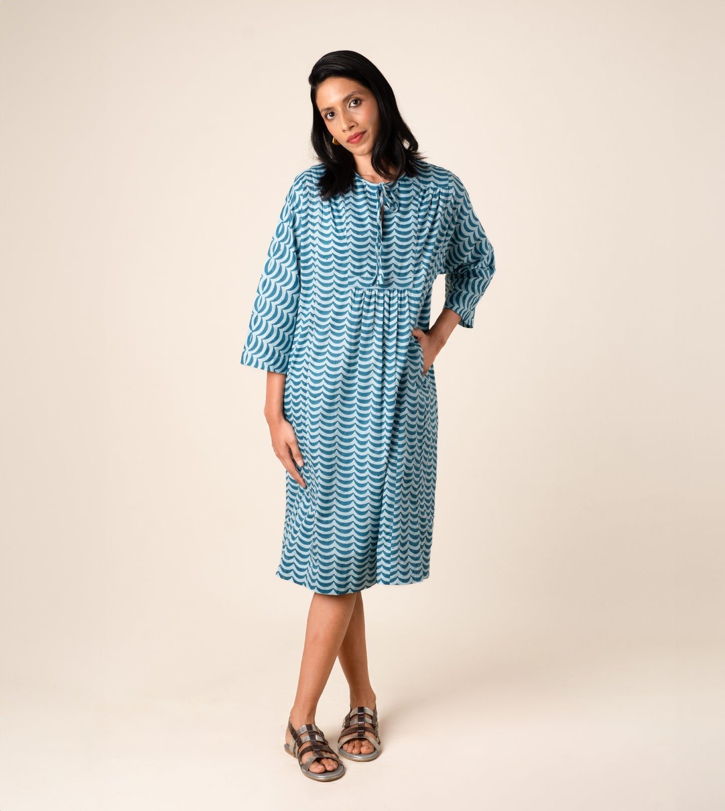 Kiyo Dress Crescent - Harkoi Studio - Showcasing exquisite patterns and textures, the Kiyo Dress, a sustainable crafted with precision and care. Keywords: kiyo, dress, crescent, sustainable crescent, eco-friendly fashion.
