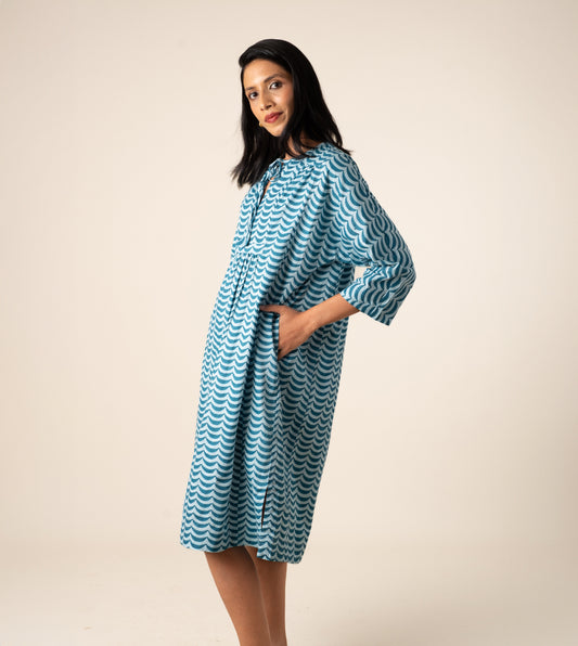 Kiyo Dress Crescent - Harkoi Studio - Showcasing exquisite patterns and textures, the Kiyo Dress, a sustainable crafted with precision and care. Keywords: kiyo, dress, crescent, sustainable crescent, eco-friendly fashion.