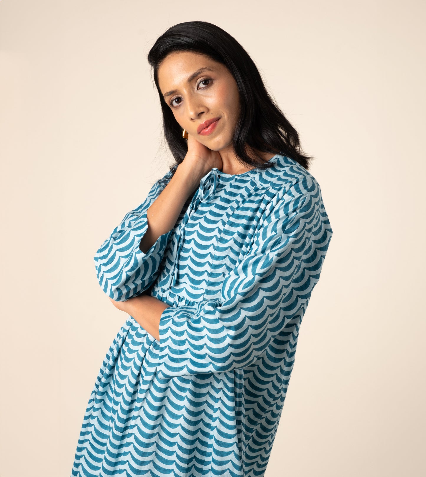 Kiyo Dress Crescent - Harkoi Studio - Showcasing exquisite patterns and textures, the Kiyo Dress, a sustainable crafted with precision and care. Keywords: kiyo, dress, crescent, sustainable crescent, eco-friendly fashion.