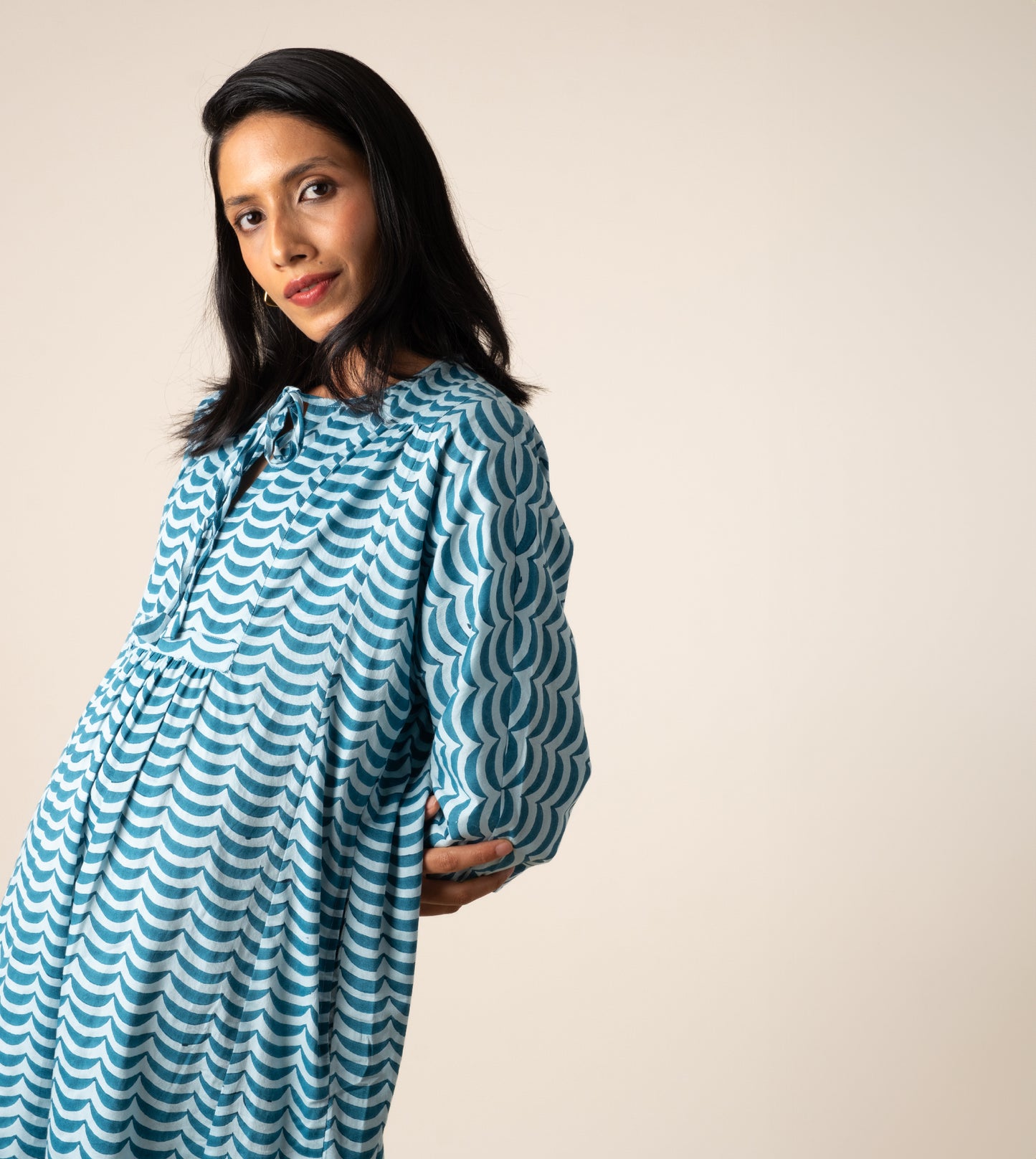 Kiyo Dress Crescent - Harkoi Studio - Showcasing exquisite patterns and textures, the Kiyo Dress, a sustainable crafted with precision and care. Keywords: kiyo, dress, crescent, sustainable crescent, eco-friendly fashion.