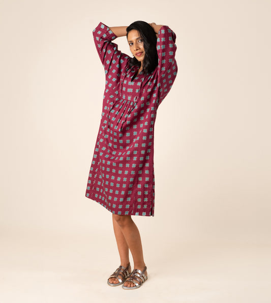 Kiyo Dress Star - Harkoi Studio - Shine in the Kiyo Dress with its unique star pattern. Keywords: sustainable dress, eco-friendly fashion, Kiyo Dress, star-patterned dress, ethical clothing.