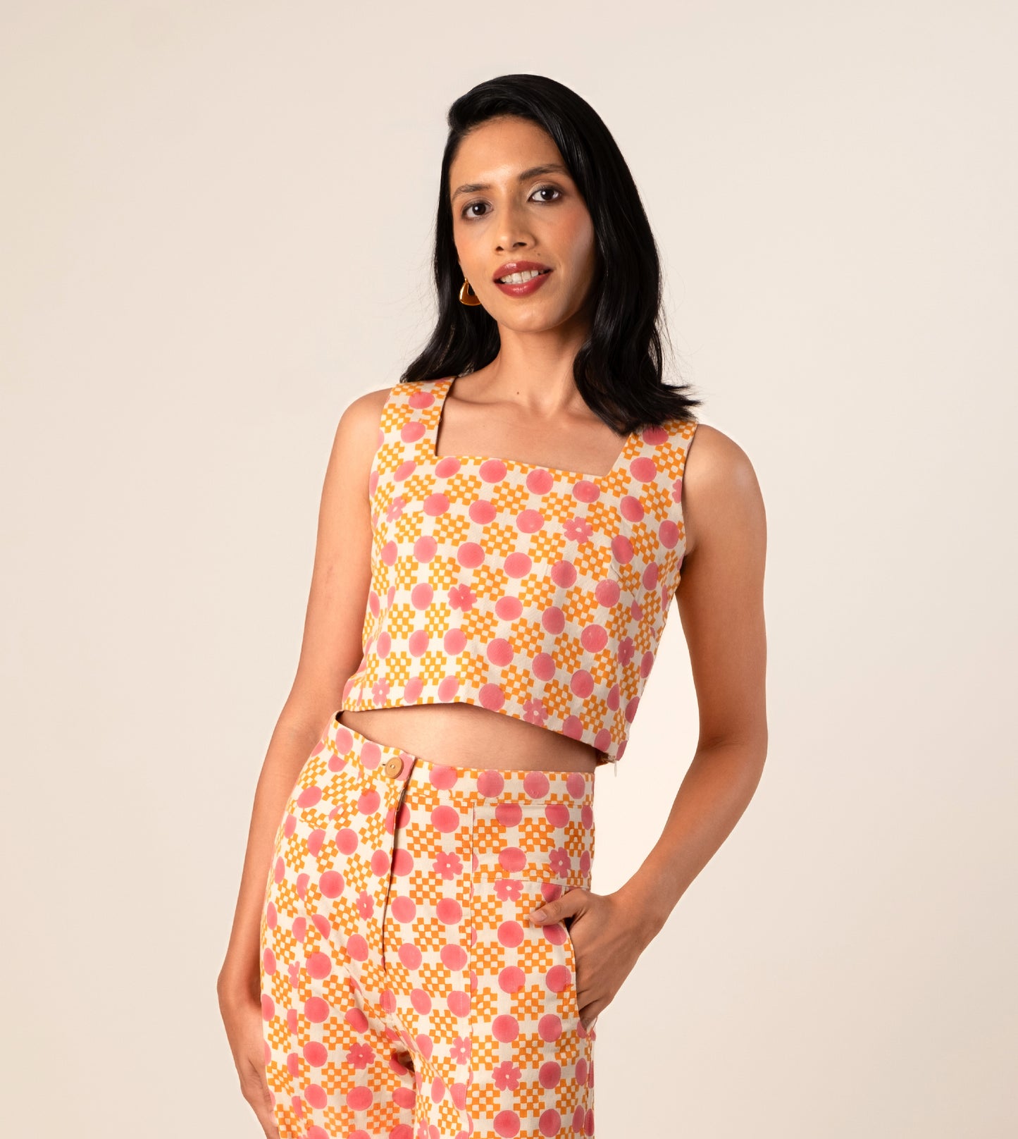 Mei Top Floral Gingham - Harkoi Studio - Elevate your wardrobe with the Mei Top in floral gingham. Keywords: sustainable blouse, eco-friendly top, Mei Top, floral gingham blouse, ethical fashion.