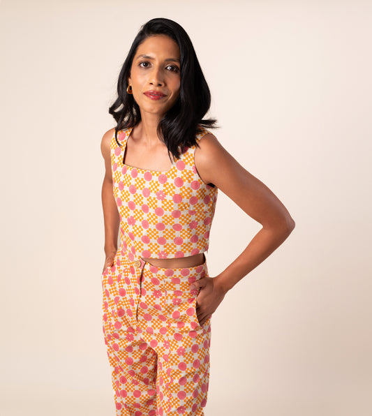 Mei Top Floral Gingham - Harkoi Studio - Elevate your wardrobe with the Mei Top in floral gingham. Keywords: sustainable blouse, eco-friendly top, Mei Top, floral gingham blouse, ethical fashion.