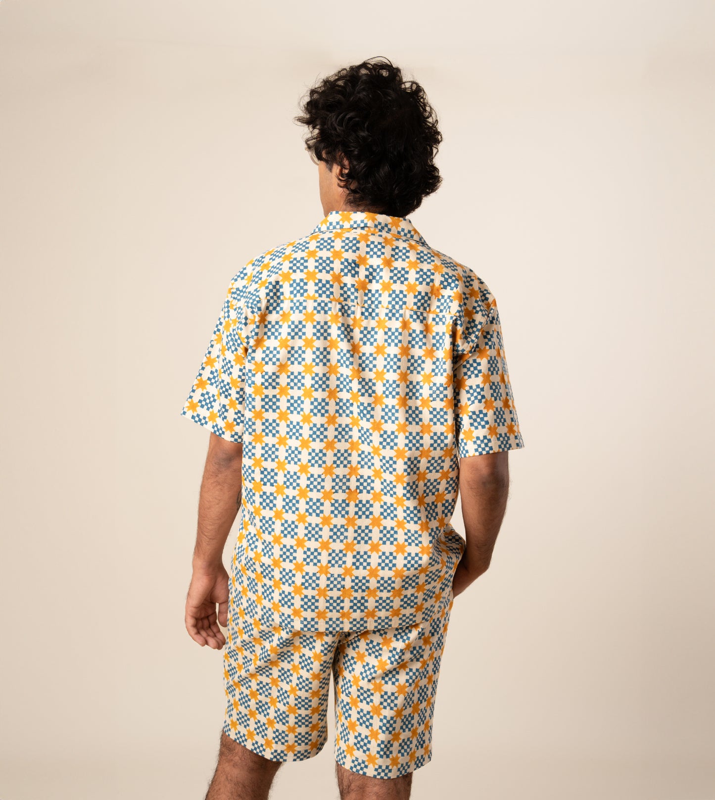 Kenji Shirt Star Gingham - Harkoi Studio - Upgrade your wardrobe with the Kenji Shirt in star gingham. Keywords: sustainable mens shirt, eco-friendly fashion, Kenji Shirt, star gingham shirt, ethical clothing.