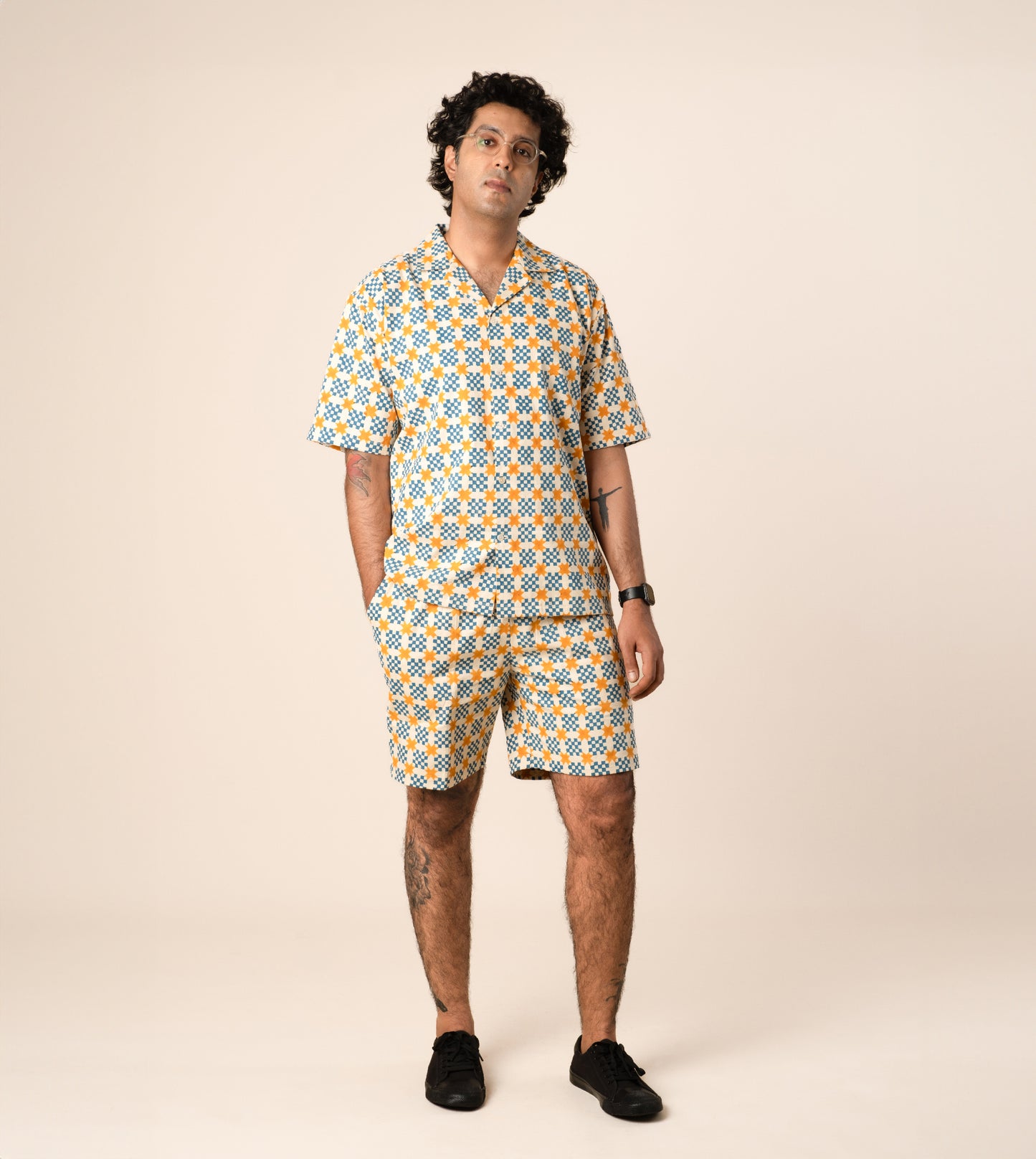 Ina Mens Shorts Star Gingham - Harkoi Studio - Elevate your casual look with the Ina Mens Shorts in star gingham. Keywords: sustainable shorts, eco-friendly fashion, Ina Shorts, star gingham shorts, ethical clothing.