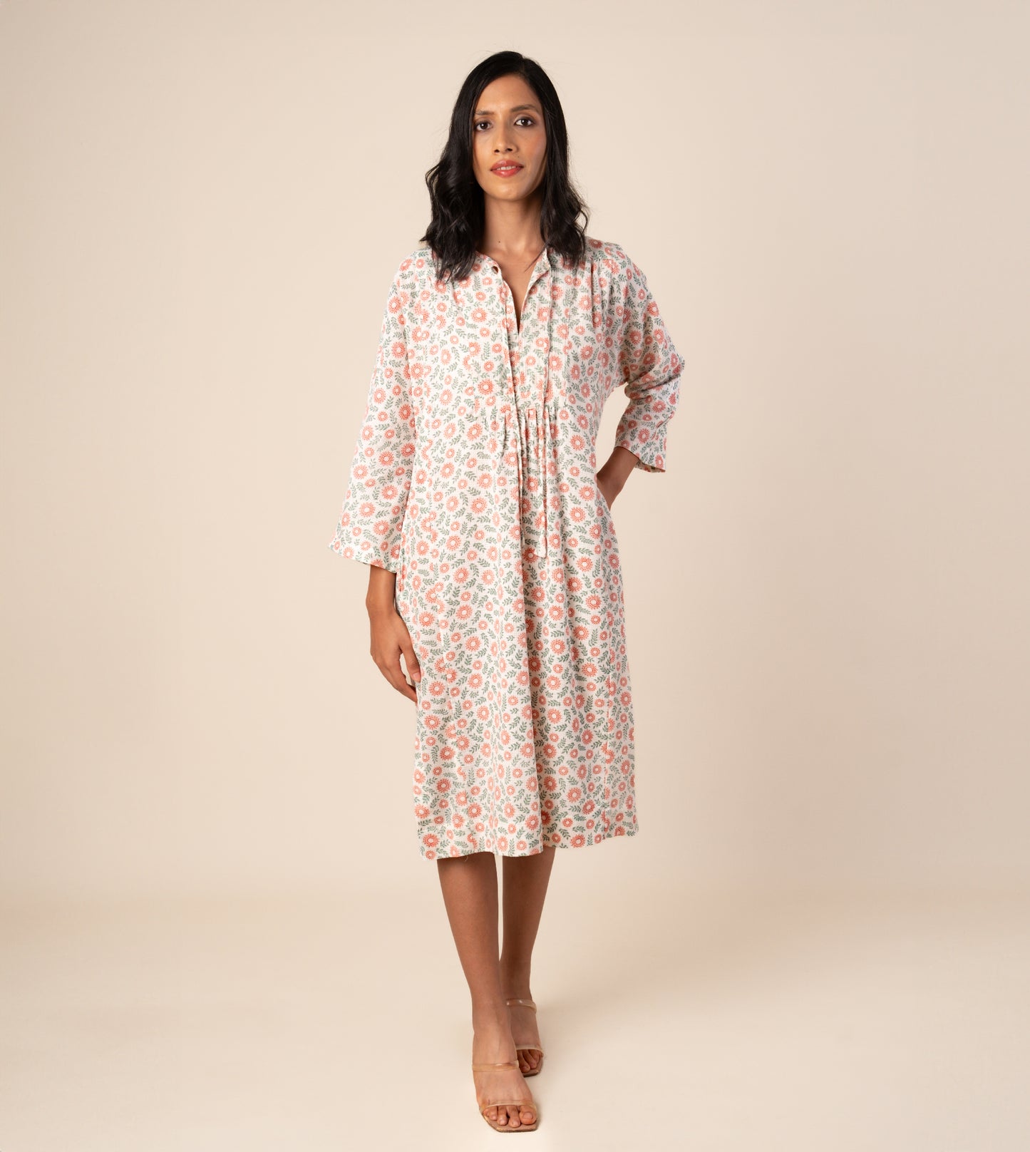 Kiyo Dress Strawberry Floral - Harkoi Studio - A bold yet timeless expression of style, the Kiyo Dress, a sustainable crafted with precision and care. Keywords: kiyo, dress, strawberry, floral, sustainable floral, eco-friendly fashion, strawberry.