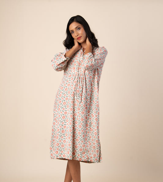 Kiyo Dress Strawberry Floral - Harkoi Studio - A bold yet timeless expression of style, the Kiyo Dress, a sustainable crafted with precision and care. Keywords: kiyo, dress, strawberry, floral, sustainable floral, eco-friendly fashion, strawberry.