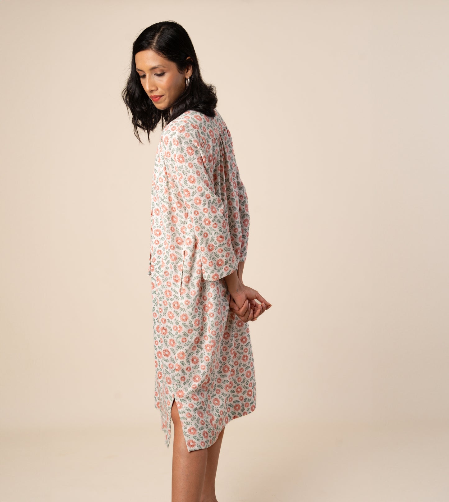 Kiyo Dress Strawberry Floral - Harkoi Studio - A bold yet timeless expression of style, the Kiyo Dress, a sustainable crafted with precision and care. Keywords: kiyo, dress, strawberry, floral, sustainable floral, eco-friendly fashion, strawberry.
