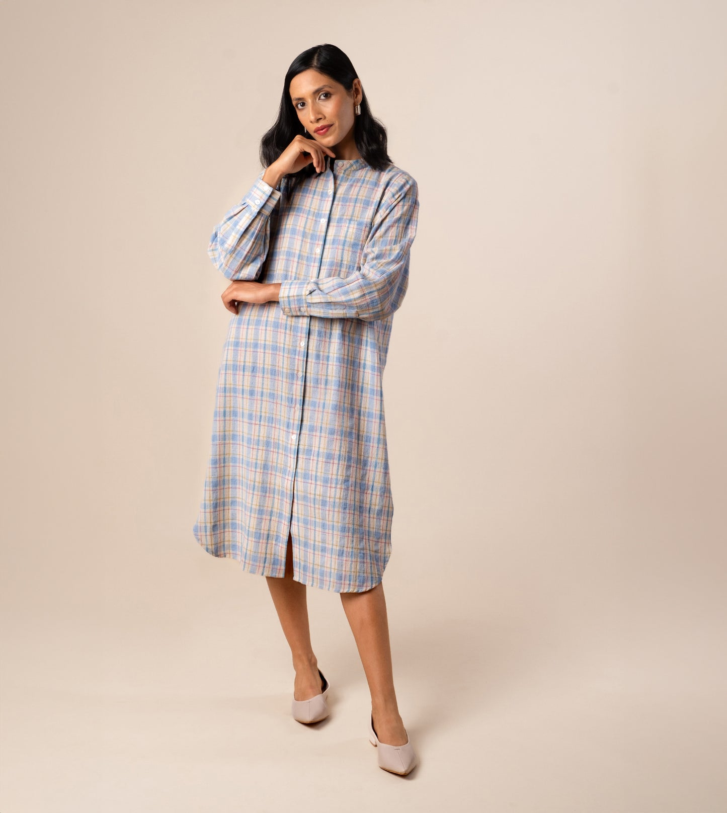 Mariko Dress Multi Plaid - Harkoi Studio - Engineered for both style and ease, the Mariko Dress, a sustainable crafted with precision and care. Keywords: mariko, dress, multi, plaid, sustainable plaid, eco-friendly fashion, multi.