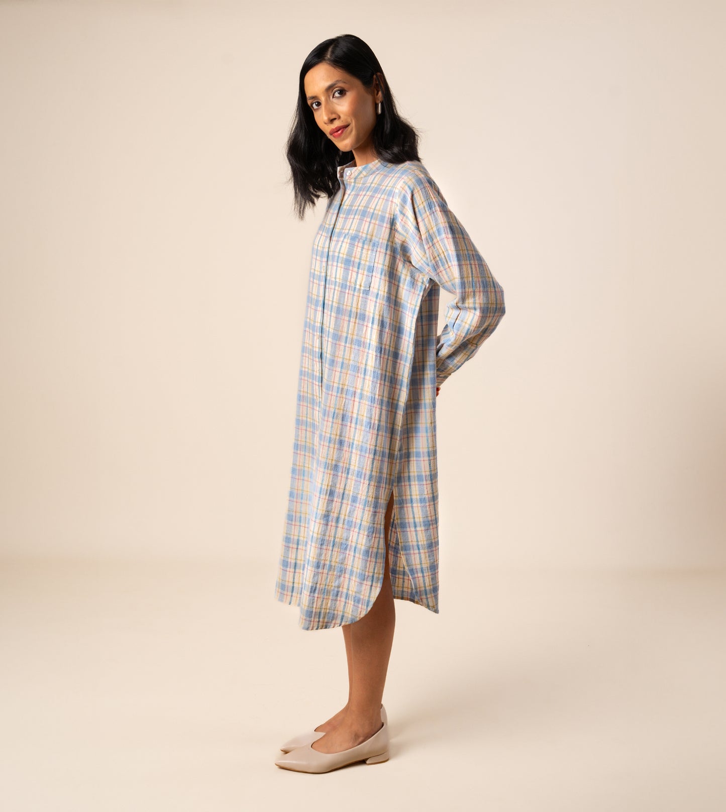 Mariko Dress Multi Plaid - Harkoi Studio - Engineered for both style and ease, the Mariko Dress, a sustainable crafted with precision and care. Keywords: mariko, dress, multi, plaid, sustainable plaid, eco-friendly fashion, multi.
