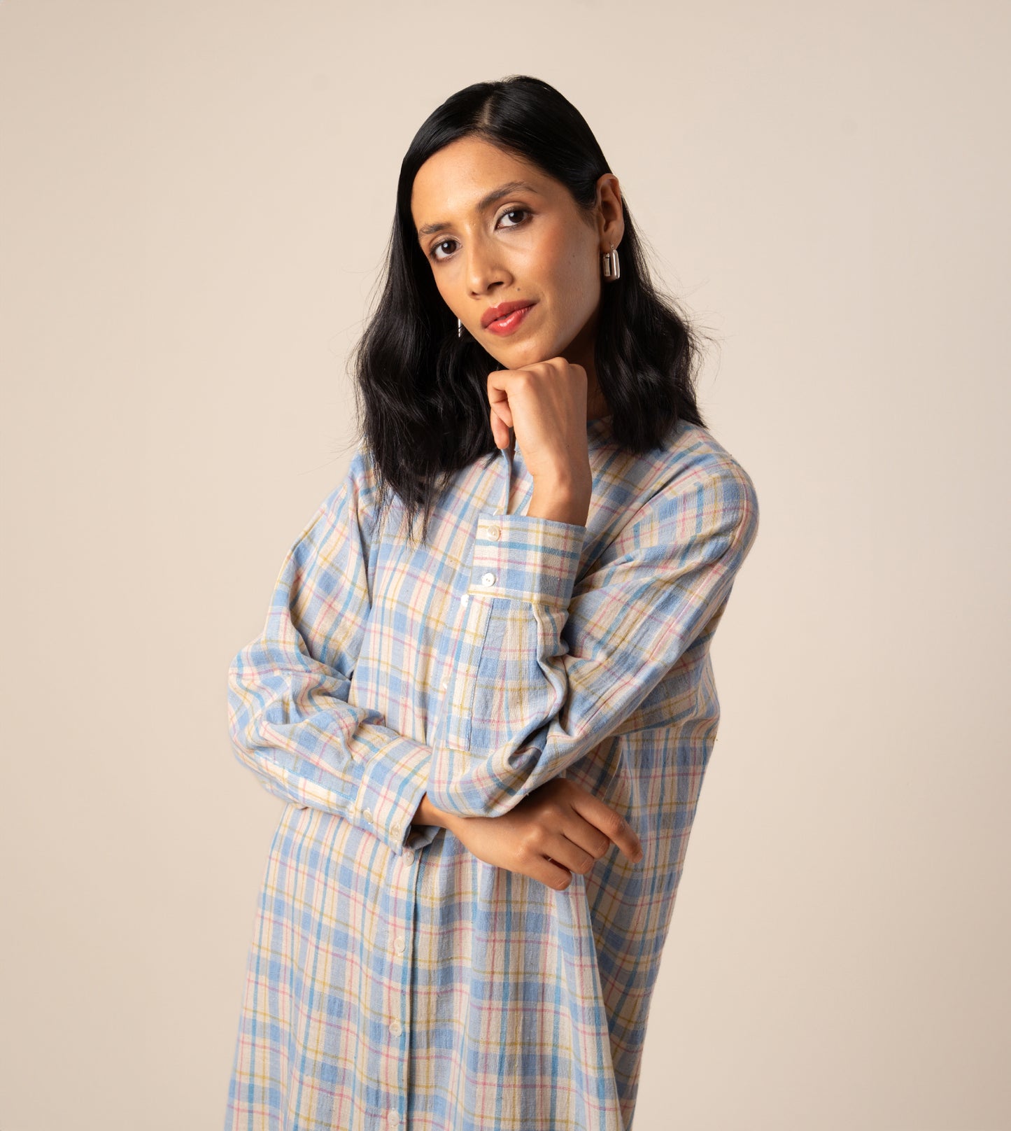 Mariko Dress Multi Plaid - Harkoi Studio - Engineered for both style and ease, the Mariko Dress, a sustainable crafted with precision and care. Keywords: mariko, dress, multi, plaid, sustainable plaid, eco-friendly fashion, multi.