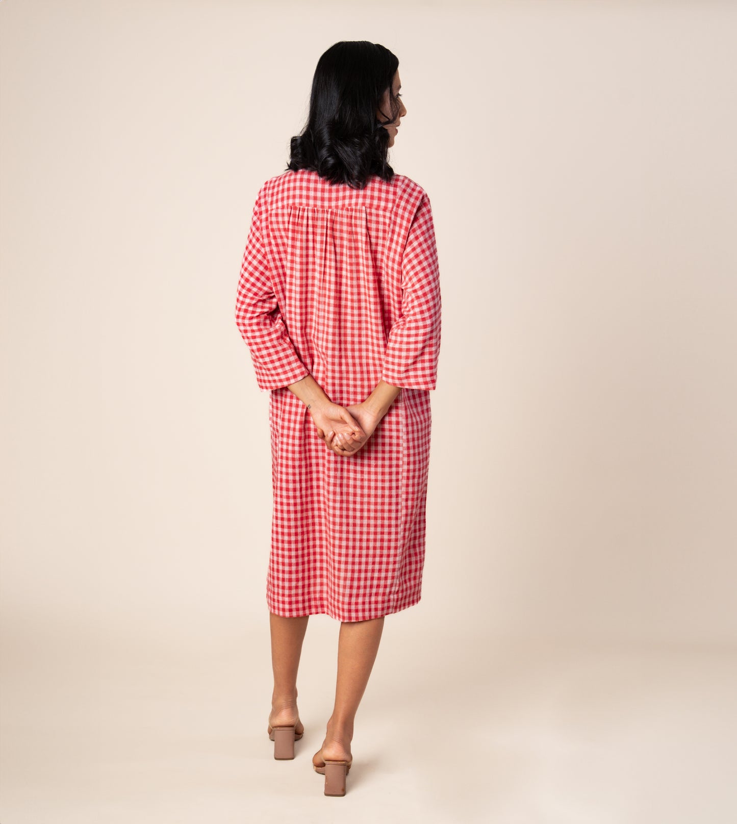 Kiyo Dress Gingham - Harkoi Studio - Step into effortless elegance with the Kiyo Dress in gingham. Keywords: sustainable dress, eco-friendly fashion, Kiyo Dress, gingham dress, ethical clothing.