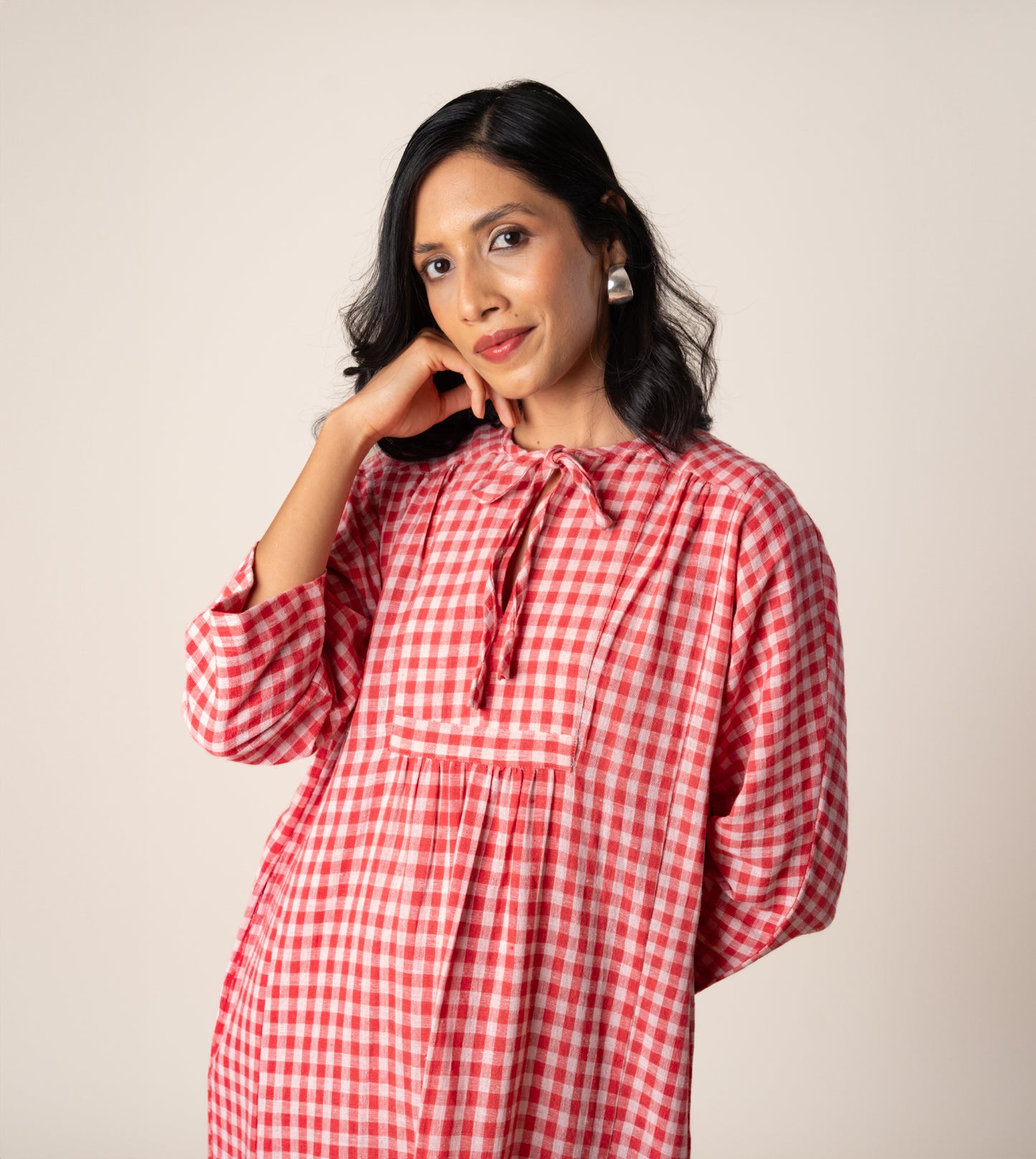 Kiyo Dress Gingham - Harkoi Studio - Step into effortless elegance with the Kiyo Dress in gingham. Keywords: sustainable dress, eco-friendly fashion, Kiyo Dress, gingham dress, ethical clothing.