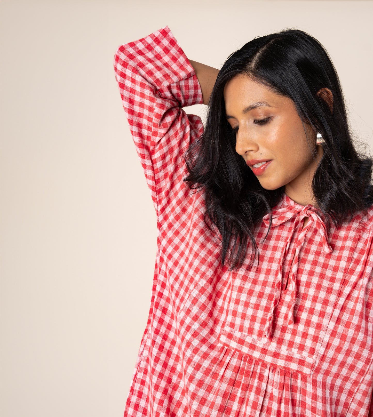 Kiyo Dress Gingham - Harkoi Studio - Step into effortless elegance with the Kiyo Dress in gingham. Keywords: sustainable dress, eco-friendly fashion, Kiyo Dress, gingham dress, ethical clothing.