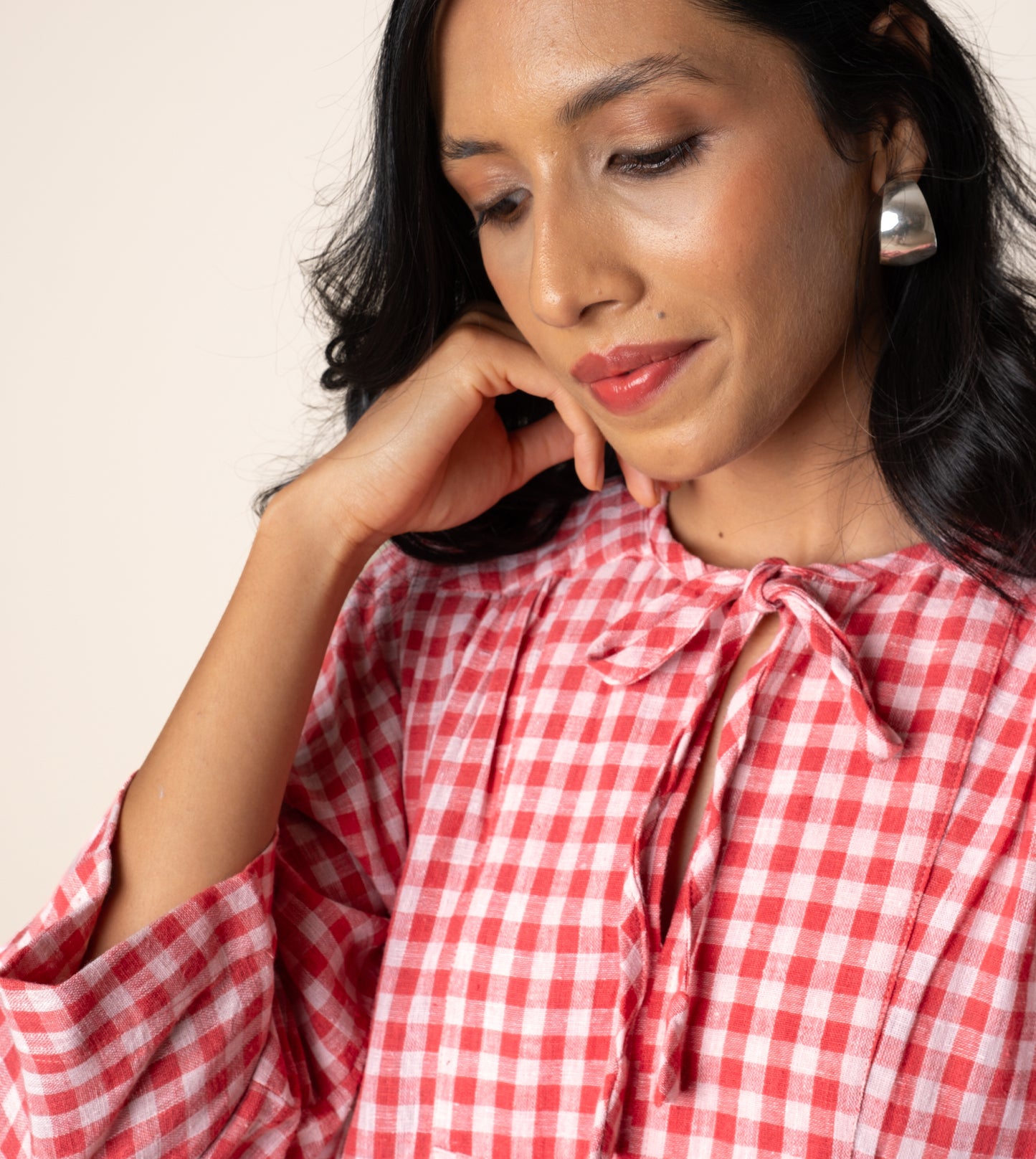 Kiyo Dress Gingham - Harkoi Studio - Step into effortless elegance with the Kiyo Dress in gingham. Keywords: sustainable dress, eco-friendly fashion, Kiyo Dress, gingham dress, ethical clothing.