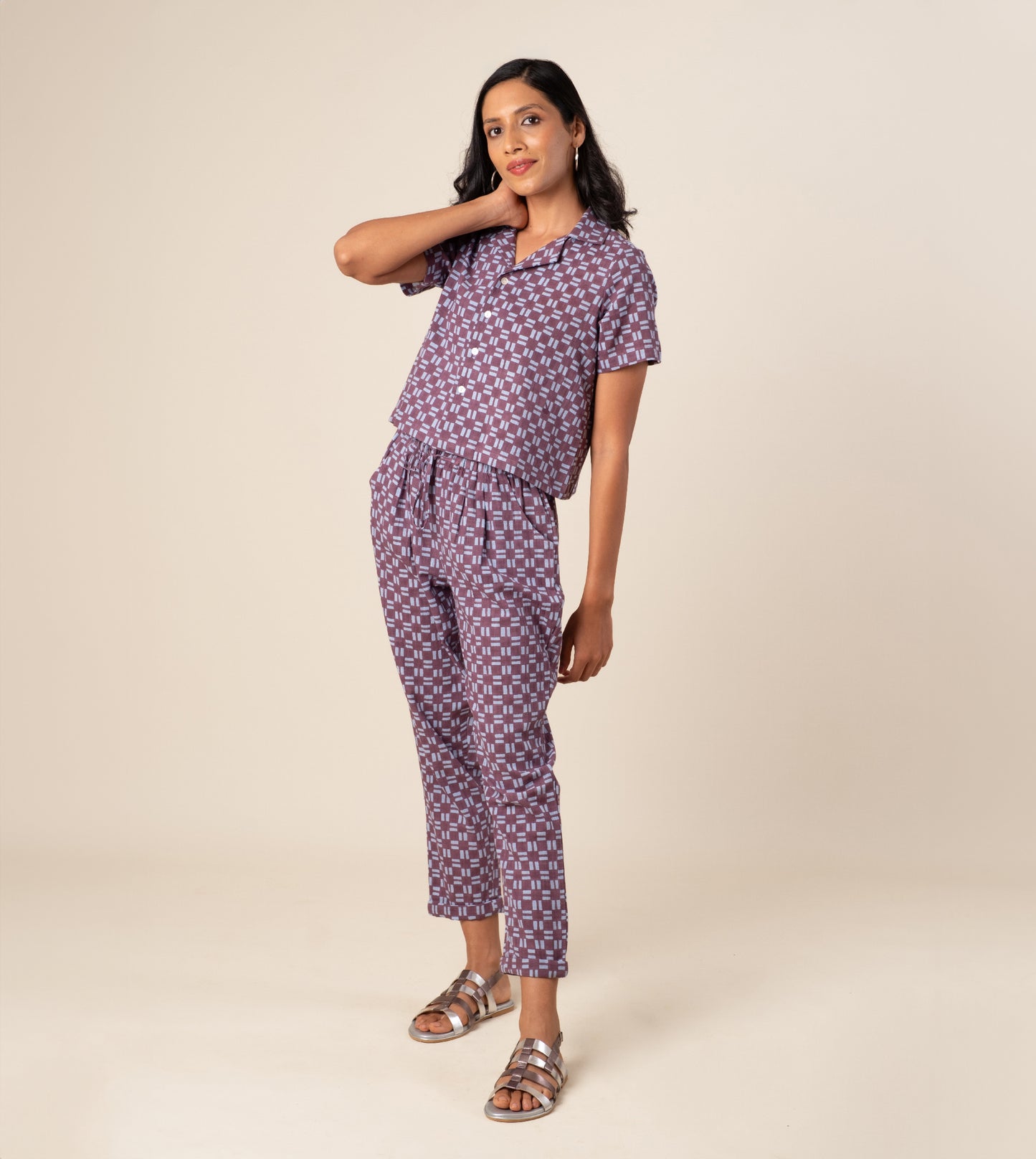 Emiko Pants Dashing Check - Harkoi Studio - Upgrade your wardrobe with the Emiko Pants in dashing check. Keywords: sustainable pants, eco-friendly trousers, Emiko Pants, dashing check trousers, ethical fashion.