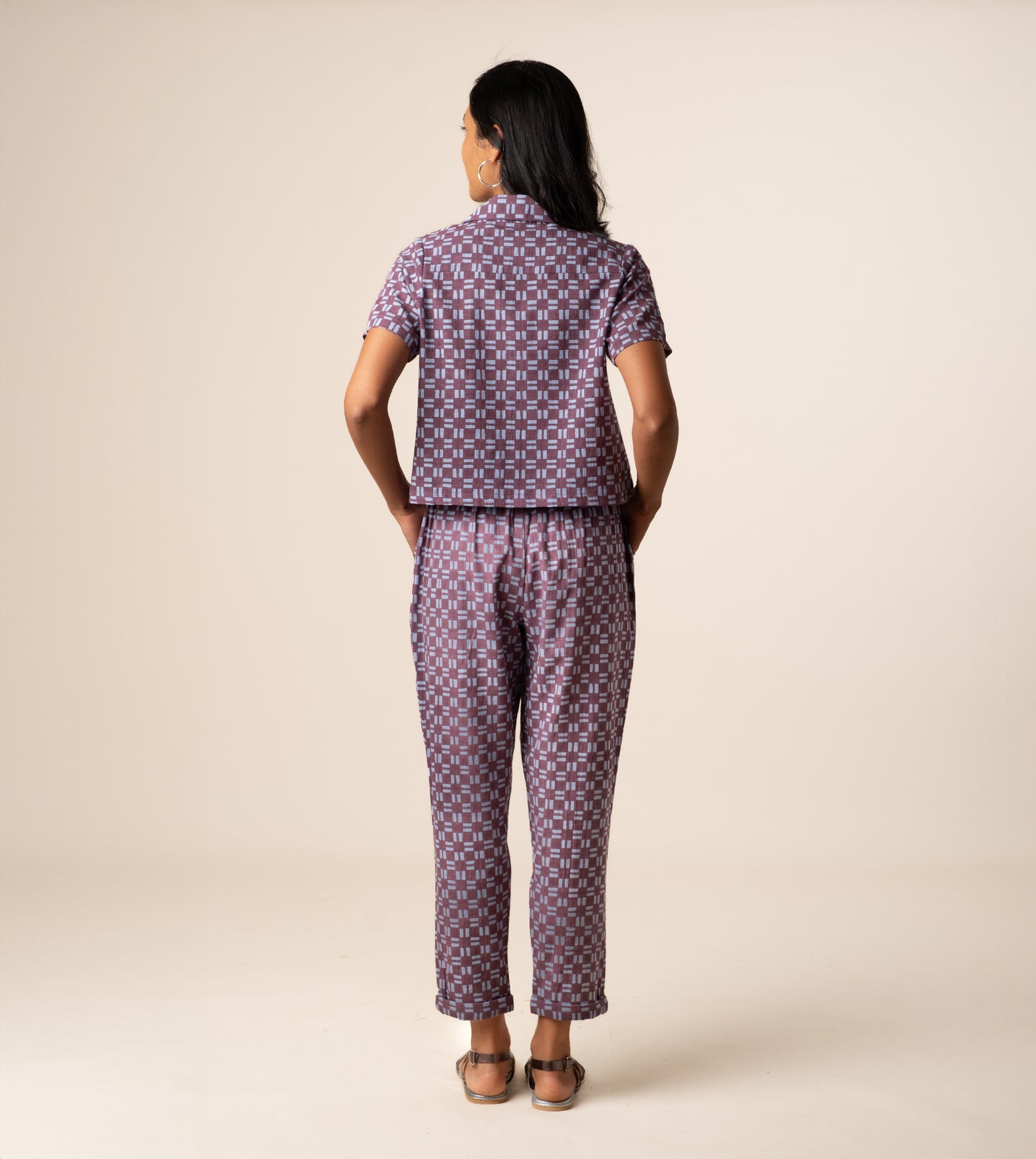 Emiko Pants Dashing Check - Harkoi Studio - Upgrade your wardrobe with the Emiko Pants in dashing check. Keywords: sustainable pants, eco-friendly trousers, Emiko Pants, dashing check trousers, ethical fashion.