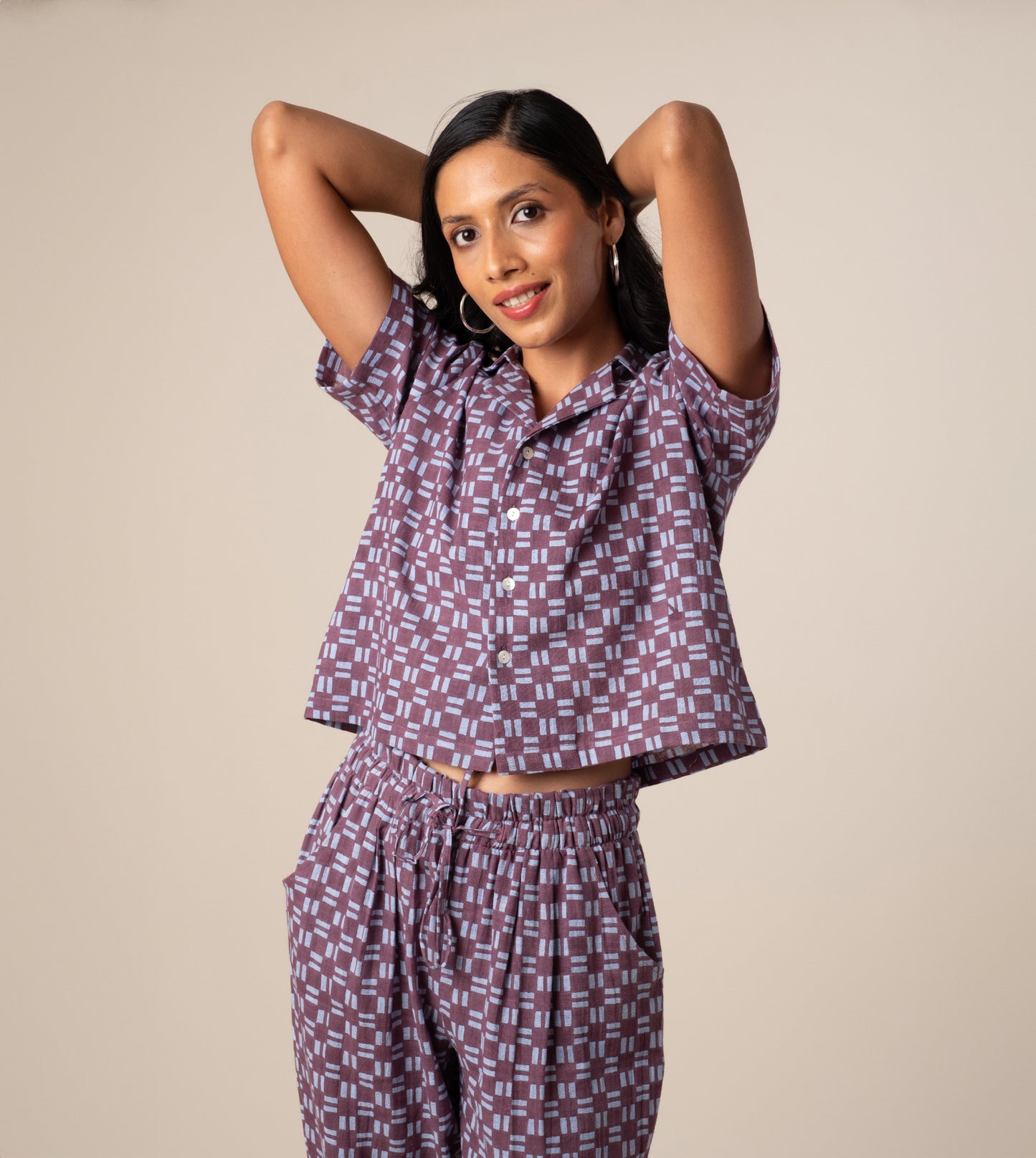 Emiko Pants Dashing Check - Harkoi Studio - Upgrade your wardrobe with the Emiko Pants in dashing check. Keywords: sustainable pants, eco-friendly trousers, Emiko Pants, dashing check trousers, ethical fashion.