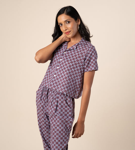Rin Top in Dashing Check ? a handcrafted, sustainable women's camp collar top made from organic, hand-loomed 'kala' cotton. Ethically made in India.