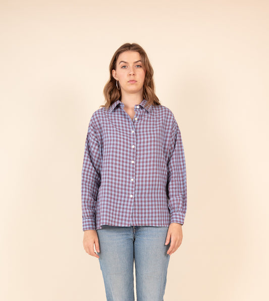 Fuji Shirt Gingham - Harkoi Studio - Upgrade your wardrobe with the Fuji Shirt in classic gingham. Keywords: sustainable men's shirt, eco-friendly fashion, Fuji Shirt, gingham shirt, ethical clothing.