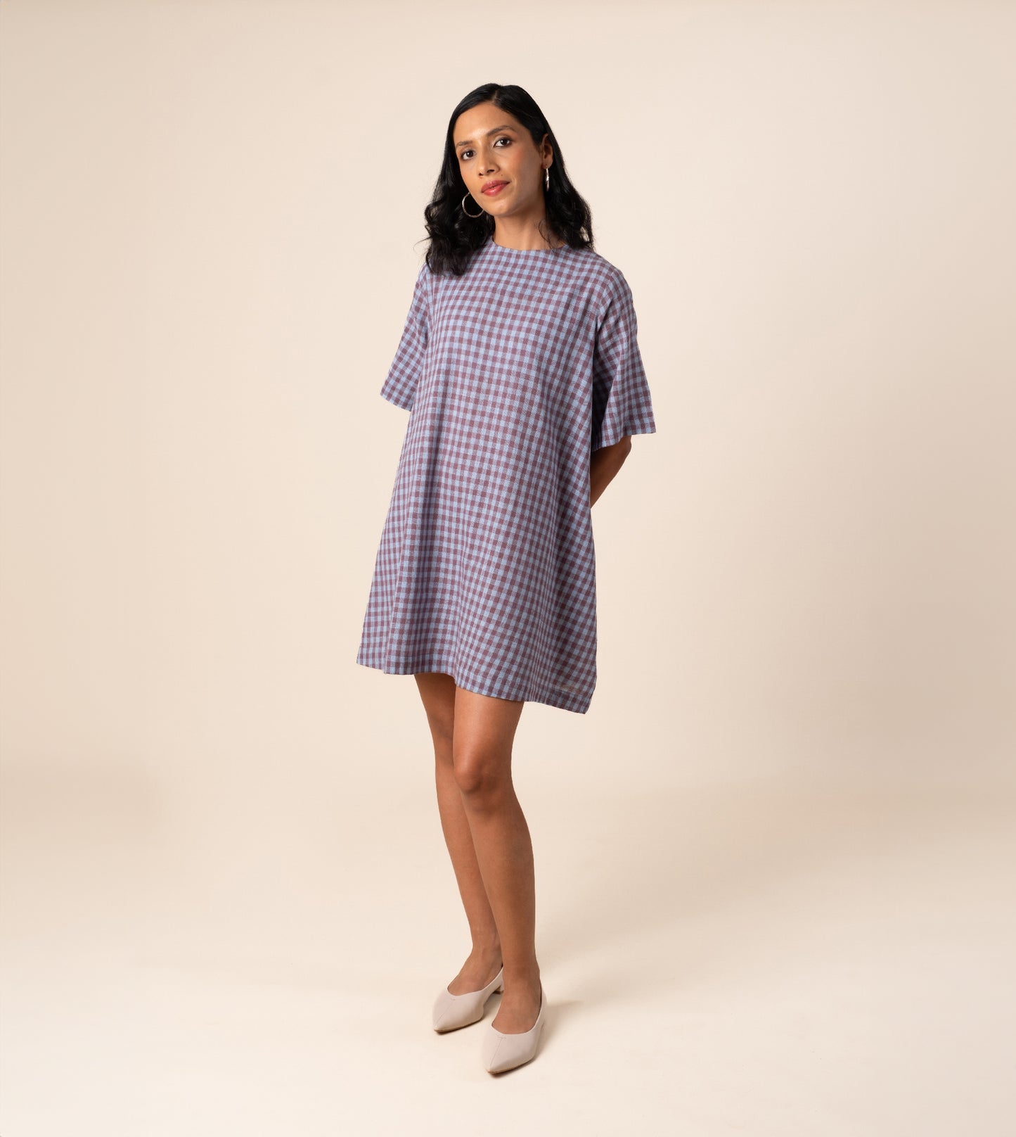 Jun Dress Gingham - Harkoi Studio - Embrace effortless elegance with the Jun Dress in classic gingham. Keywords: sustainable dress, eco-friendly fashion, Jun Dress, gingham dress, ethical clothing.
