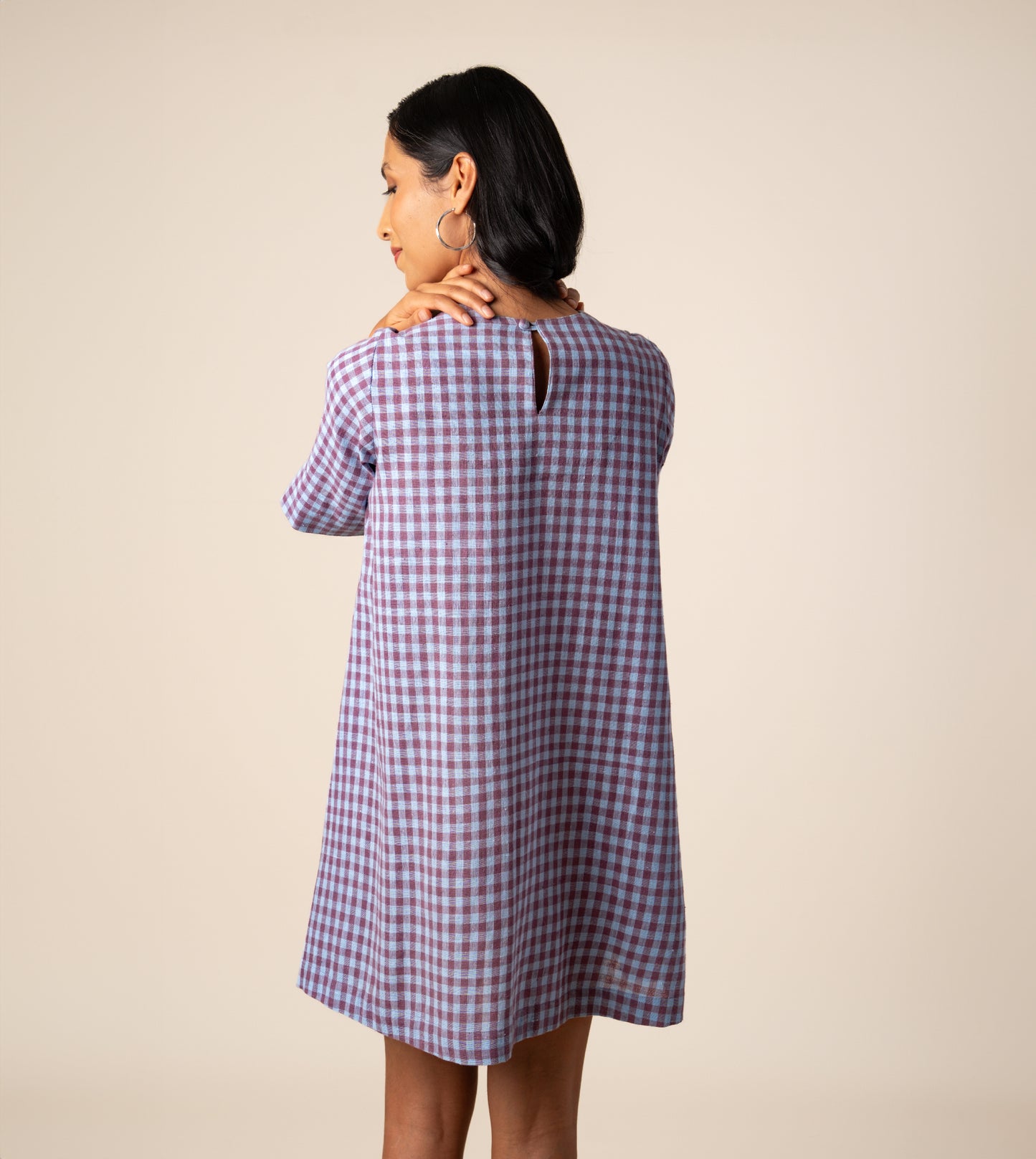 Jun Dress Gingham - Harkoi Studio - Embrace effortless elegance with the Jun Dress in classic gingham. Keywords: sustainable dress, eco-friendly fashion, Jun Dress, gingham dress, ethical clothing.