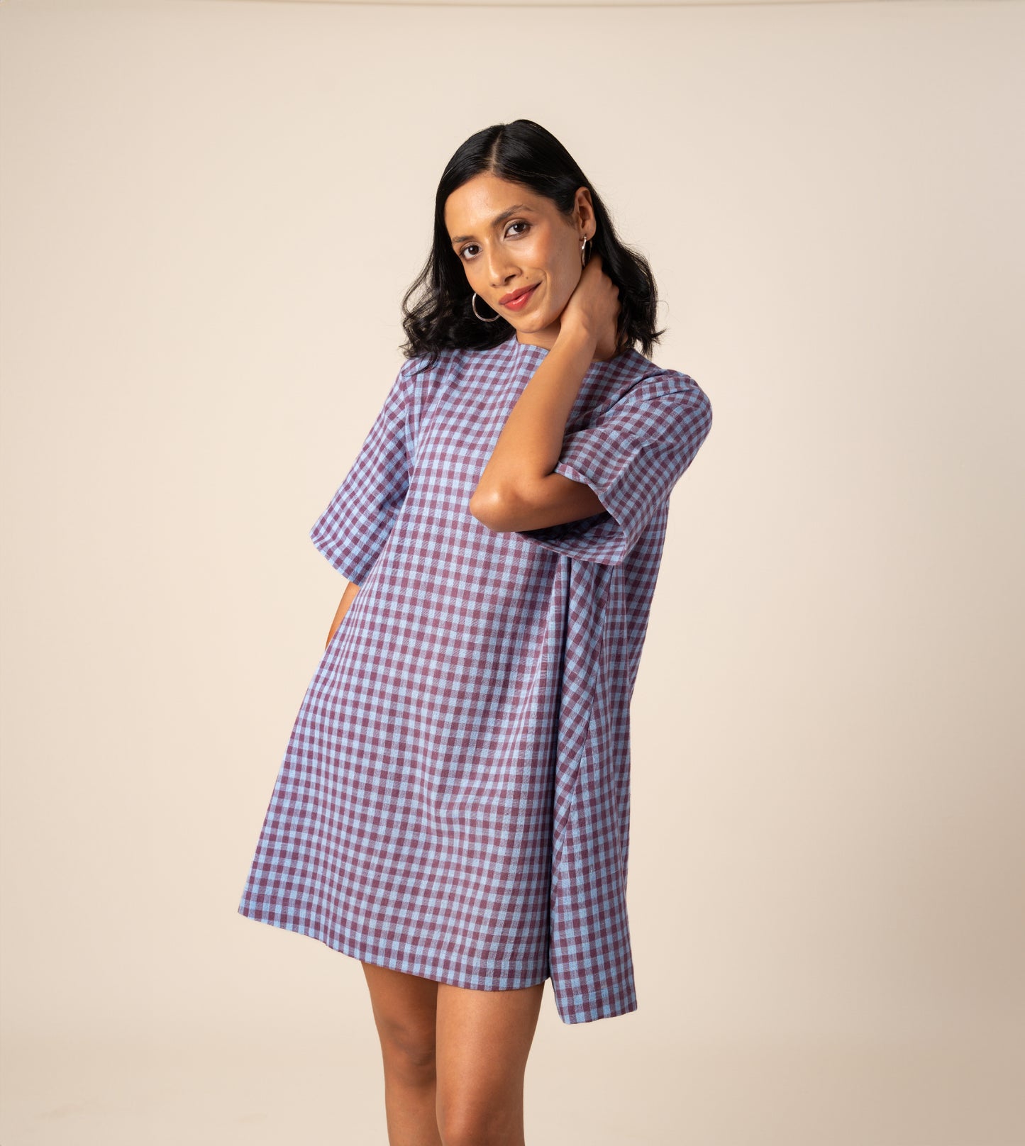 Jun Dress Gingham - Harkoi Studio - Embrace effortless elegance with the Jun Dress in classic gingham. Keywords: sustainable dress, eco-friendly fashion, Jun Dress, gingham dress, ethical clothing.