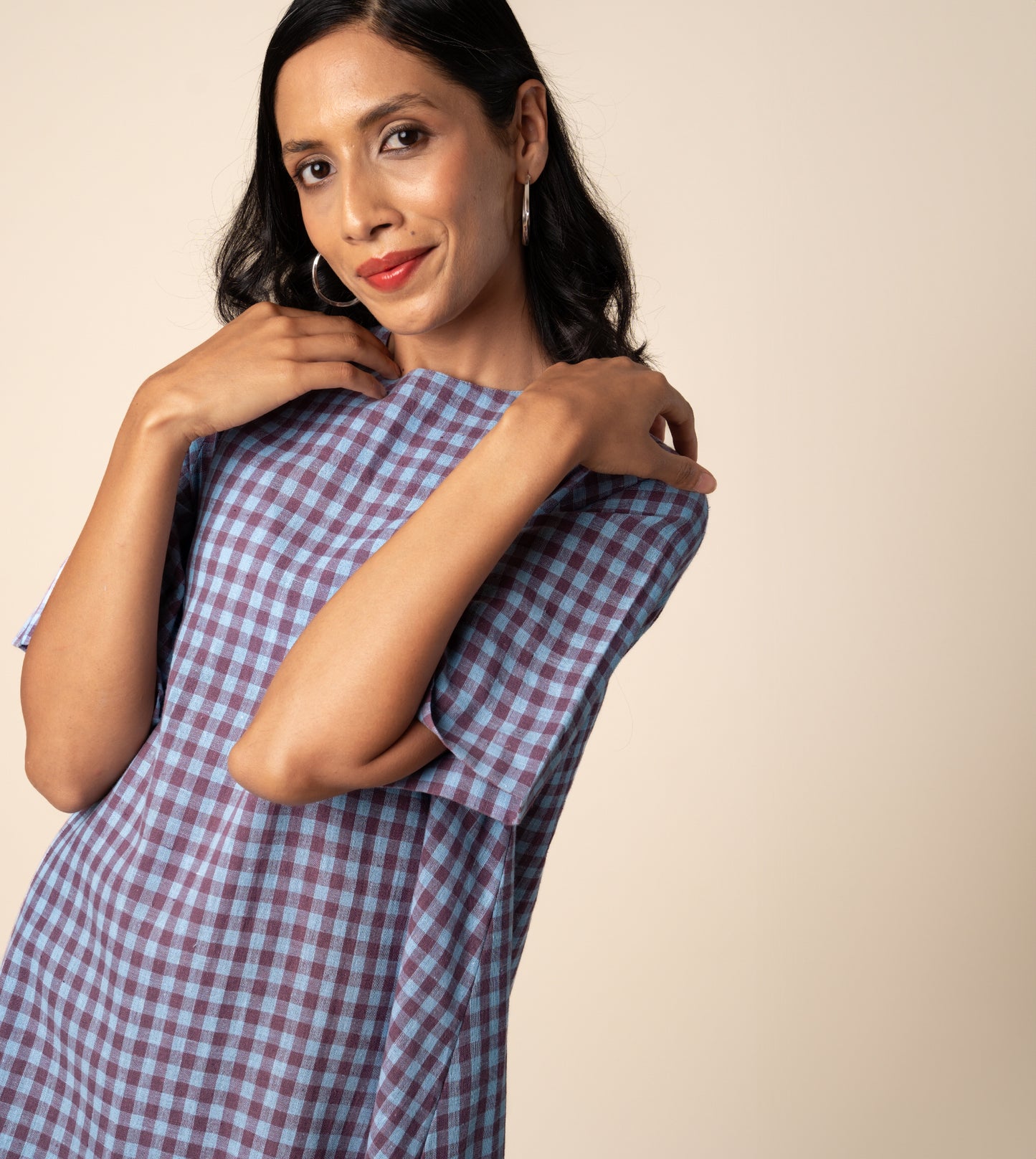 Jun Dress Gingham - Harkoi Studio - Embrace effortless elegance with the Jun Dress in classic gingham. Keywords: sustainable dress, eco-friendly fashion, Jun Dress, gingham dress, ethical clothing.