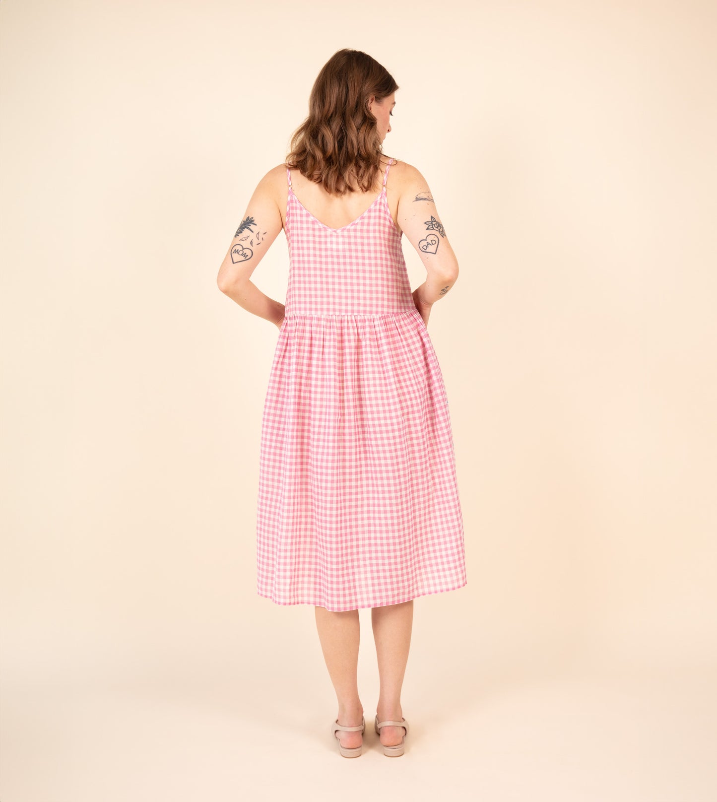 Suki Dress Gingham Embroidered | Harkoi Studio - Elevate your wardrobe with the Suki Dress in embroidered gingham. Keywords: sustainable dress, eco-friendly fashion, embroidered gingham dress, Suki Dress, ethical clothing.