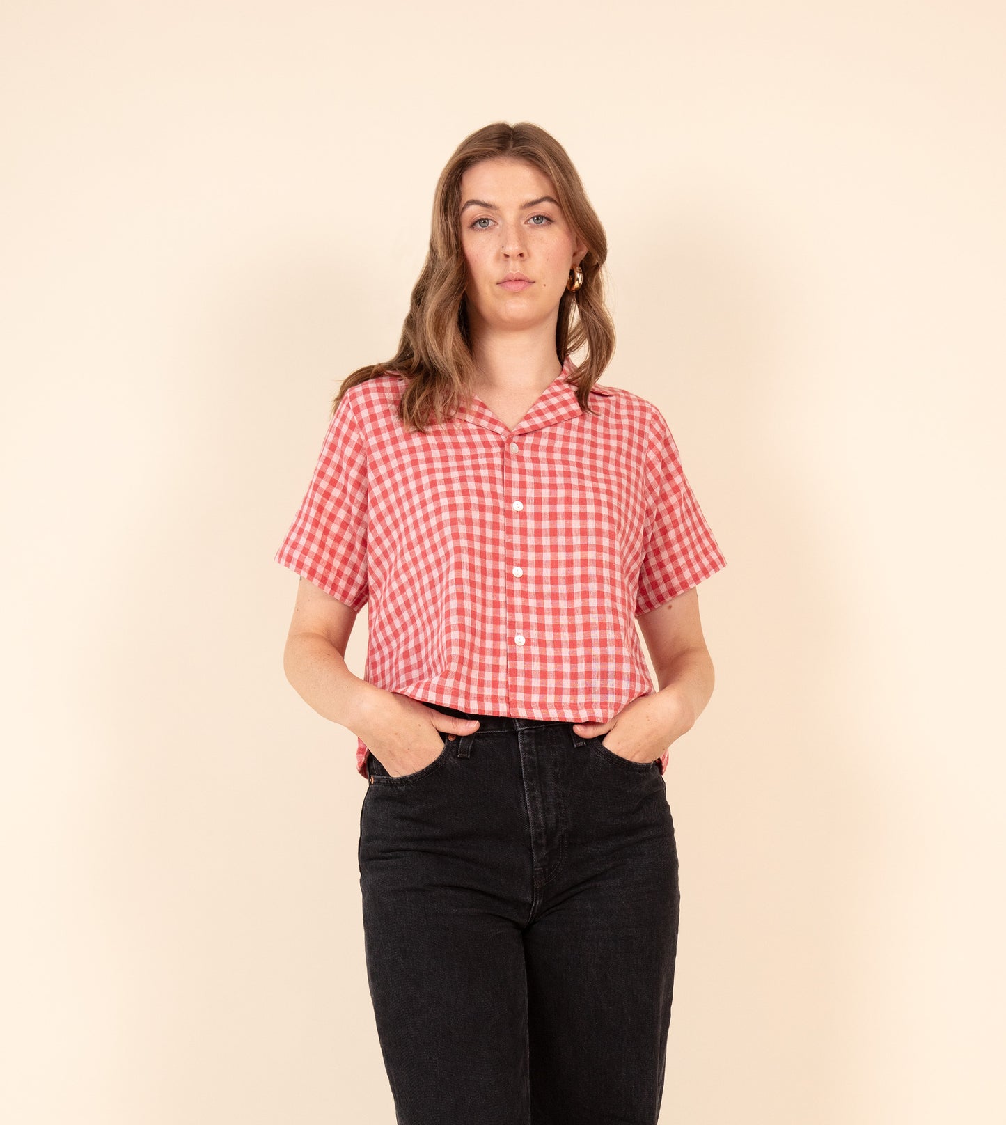 Rin Top Gingham - Harkoi Studio - Upgrade your wardrobe with the Rin Top in classic gingham. Keywords: sustainable blouse, eco-friendly top, Rin Top, gingham blouse, ethical fashion.