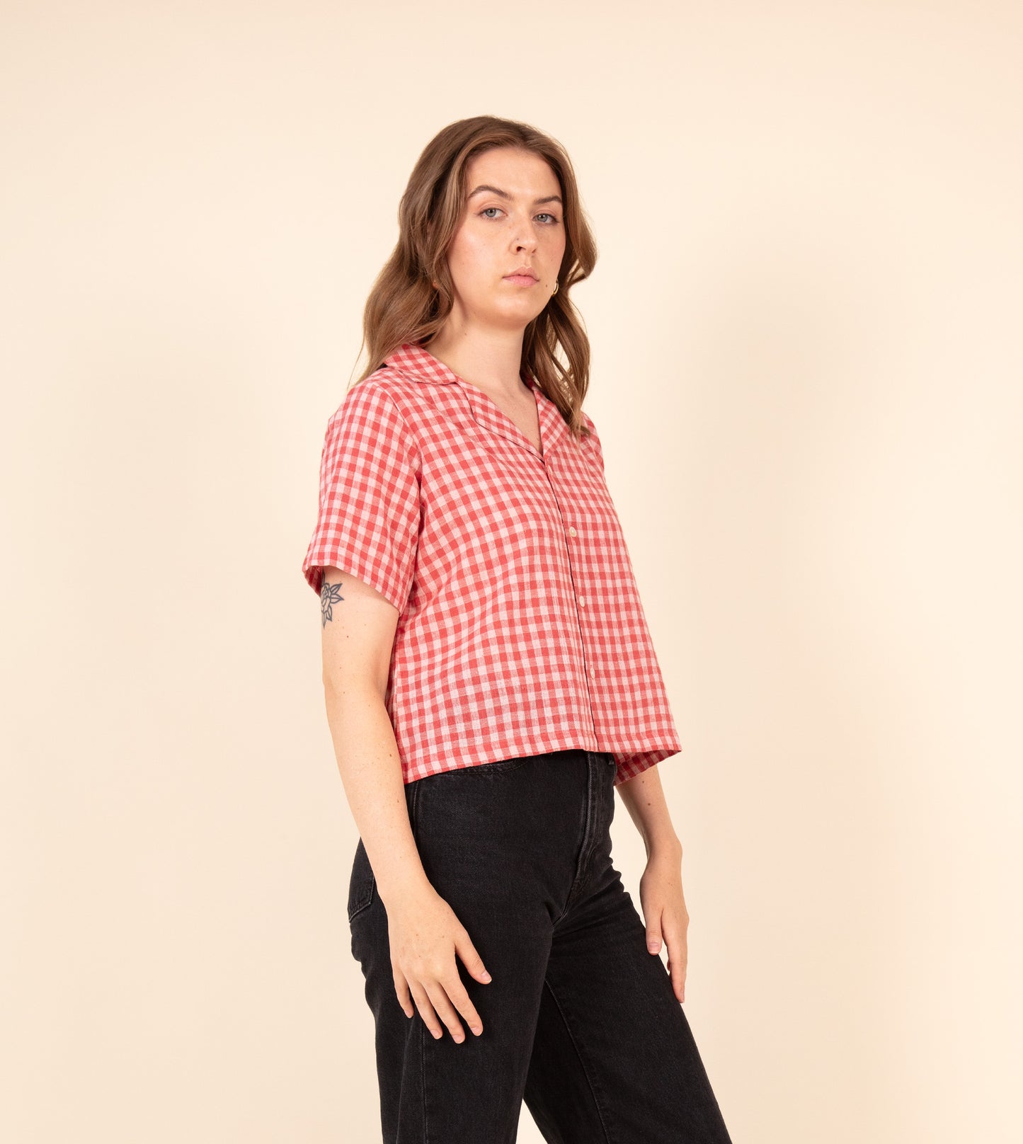 Rin Top Gingham - Harkoi Studio - Upgrade your wardrobe with the Rin Top in classic gingham. Keywords: sustainable blouse, eco-friendly top, Rin Top, gingham blouse, ethical fashion.