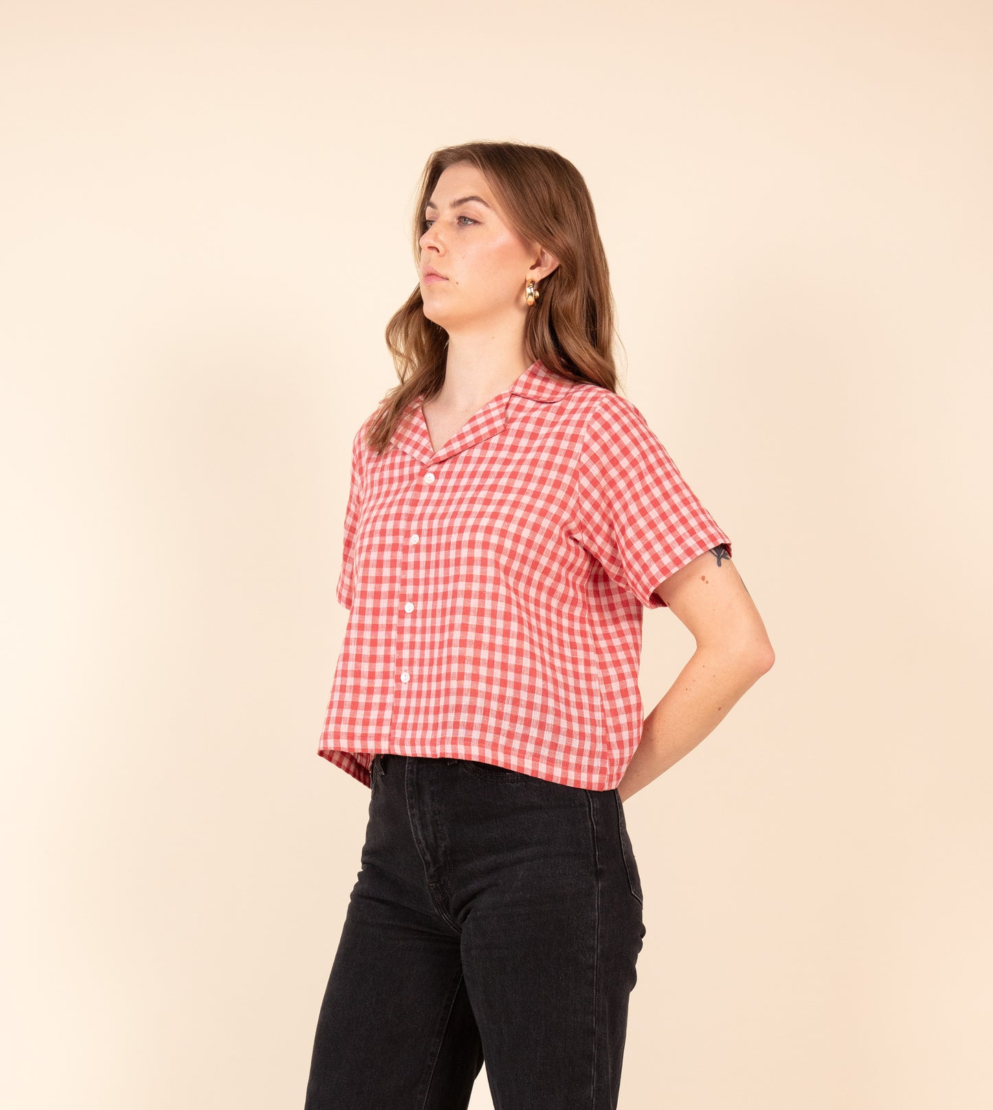 Rin Top Gingham - Harkoi Studio - Upgrade your wardrobe with the Rin Top in classic gingham. Keywords: sustainable blouse, eco-friendly top, Rin Top, gingham blouse, ethical fashion.