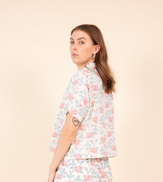 Rin Top Rose Mosaic - Harkoi Studio - Add elegance to your wardrobe with the Rin Top in Rose Mosaic. Keywords: sustainable blouse, eco-friendly top, Rin Top, rose mosaic top, ethical fashion.