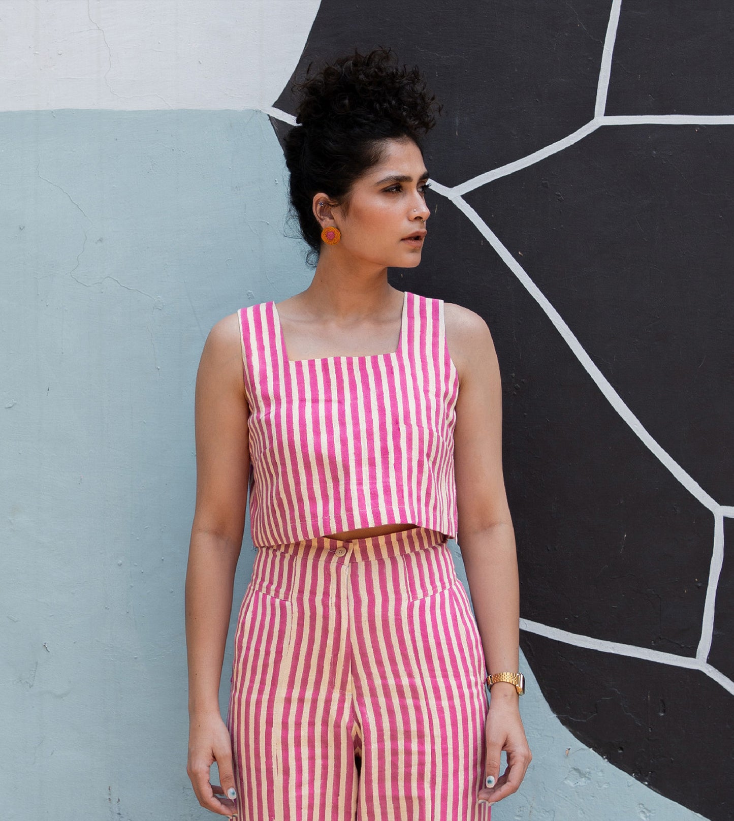 Mei Top Pink Stripes - Harkoi Studio - Add a playful touch to your wardrobe with the Mei Top in pink stripes. Keywords: sustainable blouse, eco-friendly top, Mei Top, pink striped blouse, ethical fashion.