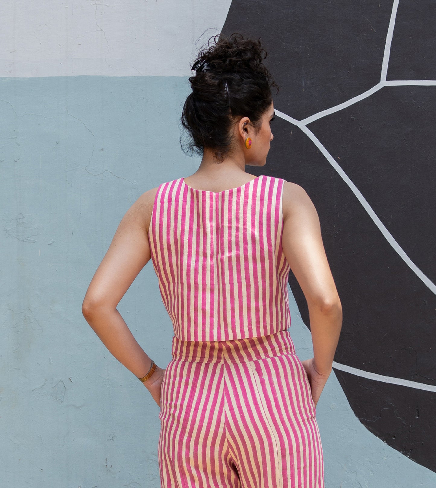 Mei Top Pink Stripes - Harkoi Studio - Add a playful touch to your wardrobe with the Mei Top in pink stripes. Keywords: sustainable blouse, eco-friendly top, Mei Top, pink striped blouse, ethical fashion.