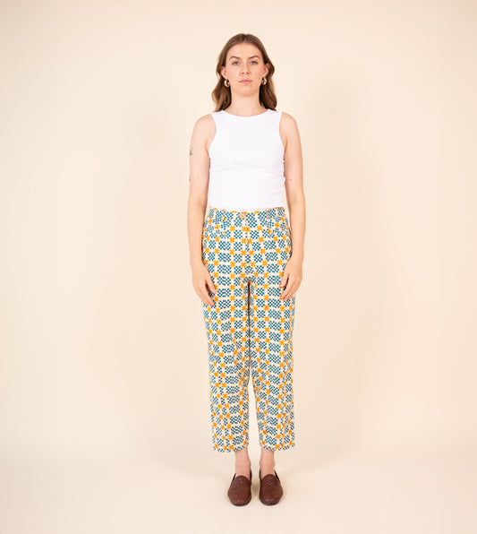 Emi Pants Star Gingham - Harkoi Studio - Add a playful touch to your wardrobe with the Emi Pants in star gingham. Keywords: sustainable pants, eco-friendly trousers, Emi Pants, star gingham trousers, ethical fashion.