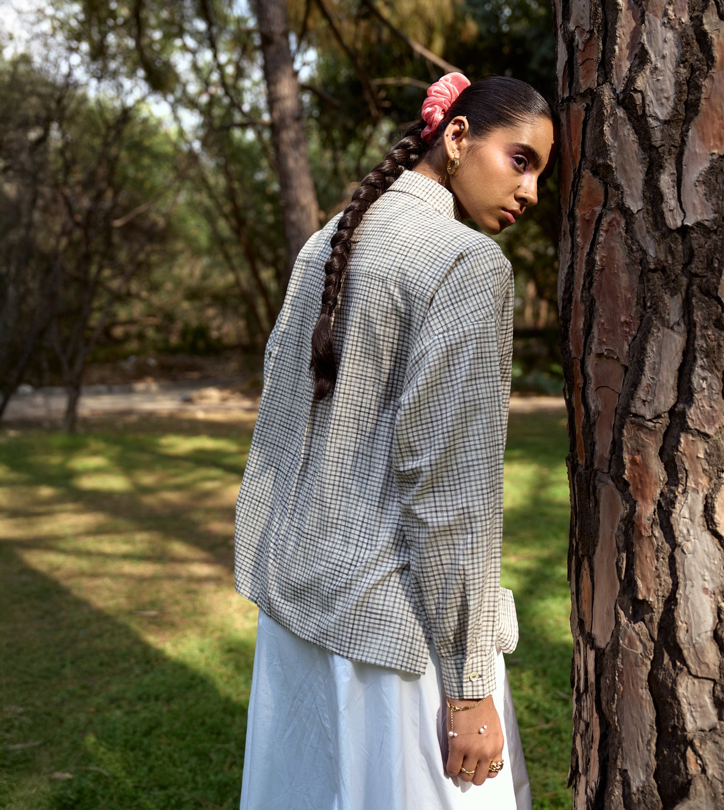 Sketchy check Fuji shirt made of soft khadi cotton, ideal for layering or casual wear, handcrafted in India.