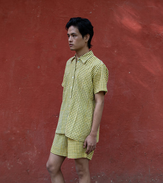 Mini Gingham Mens Shorts Yellow Green | Harkoi Studio - Add a touch of sophistication with the Mini Gingham, a sustainable- with precision and care. Keywords: mini, gingham, men, s, shorts, yellow, green, 1, sustainable 1, eco-friendly fashion, men s shorts yellow green.
