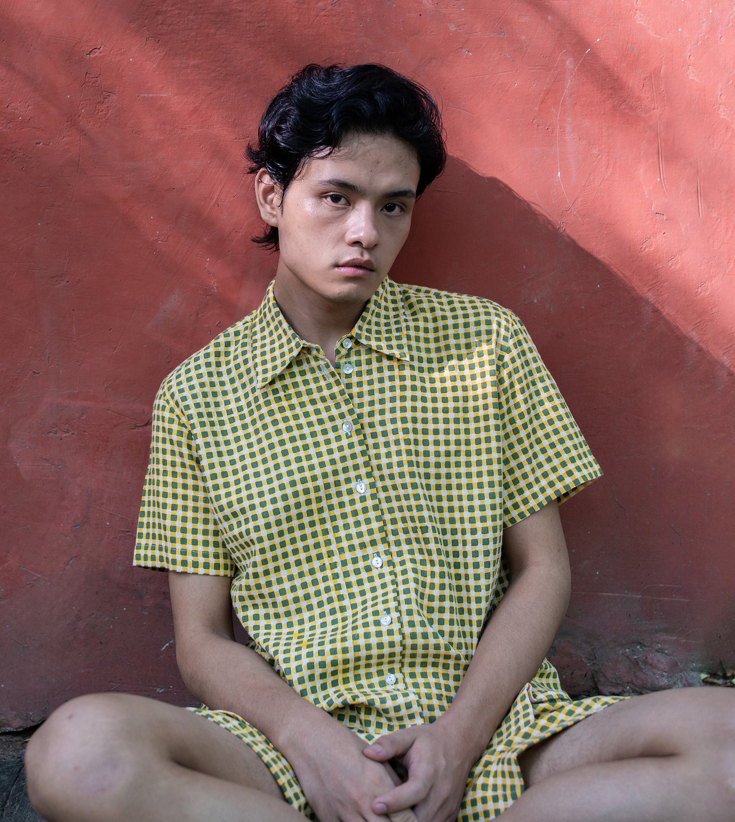Mini Gingham MenŸ??s Shirt Green Yellow - Harkoi Studio - Upgrade your wardrobe with the Mini Gingham MenŸ??s Shirt in green & yellow. Keywords: sustainable men's shirt, eco-friendly menswear, Mini Gingham Shirt, green and yellow shirt, ethical fashion.