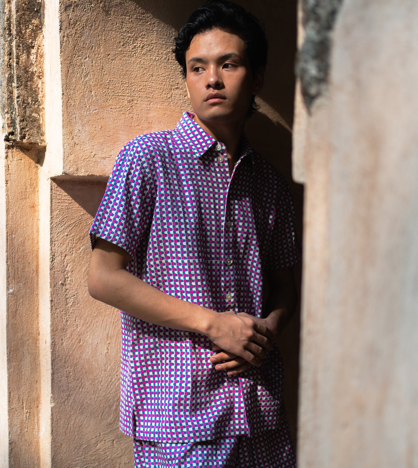 Mini Gingham Mens Shirt Pink Blue - Harkoi Studio - Elevate your everyday style with the Mini Gingham, a sustainable crafted with precision and care. Keywords: mini, gingham, mens, shirt, pink, blue, sustainable blue, eco-friendly fashion, mens shirt pink.