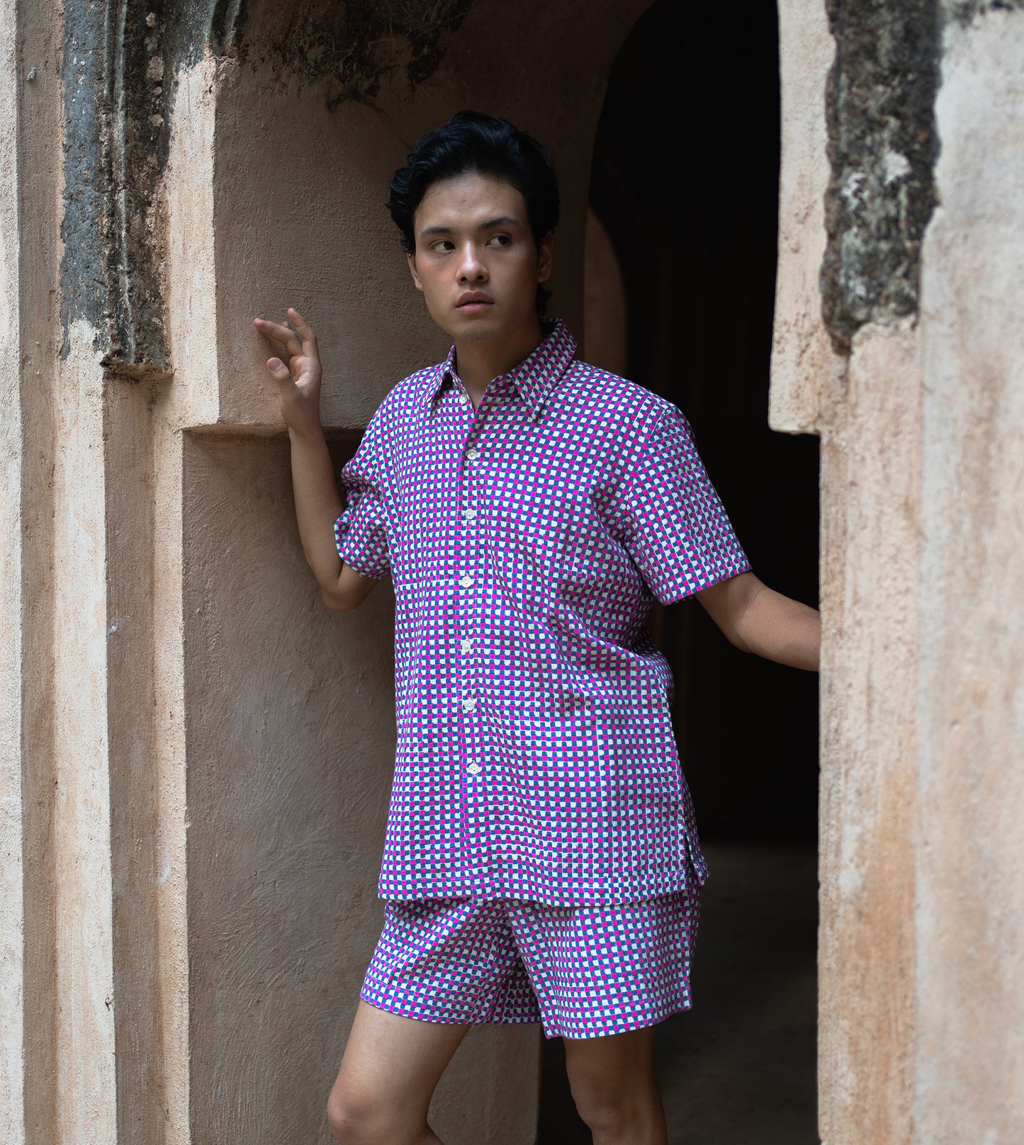 Mini Gingham Mens Shorts Pink Blue - Harkoi Studio - Unleash your creativity with the Mini Gingham, a sustainable crafted with precision and care. Keywords: mini, gingham, men, s, shorts, pink, blue, sustainable blue, eco-friendly fashion, men s shorts pink.