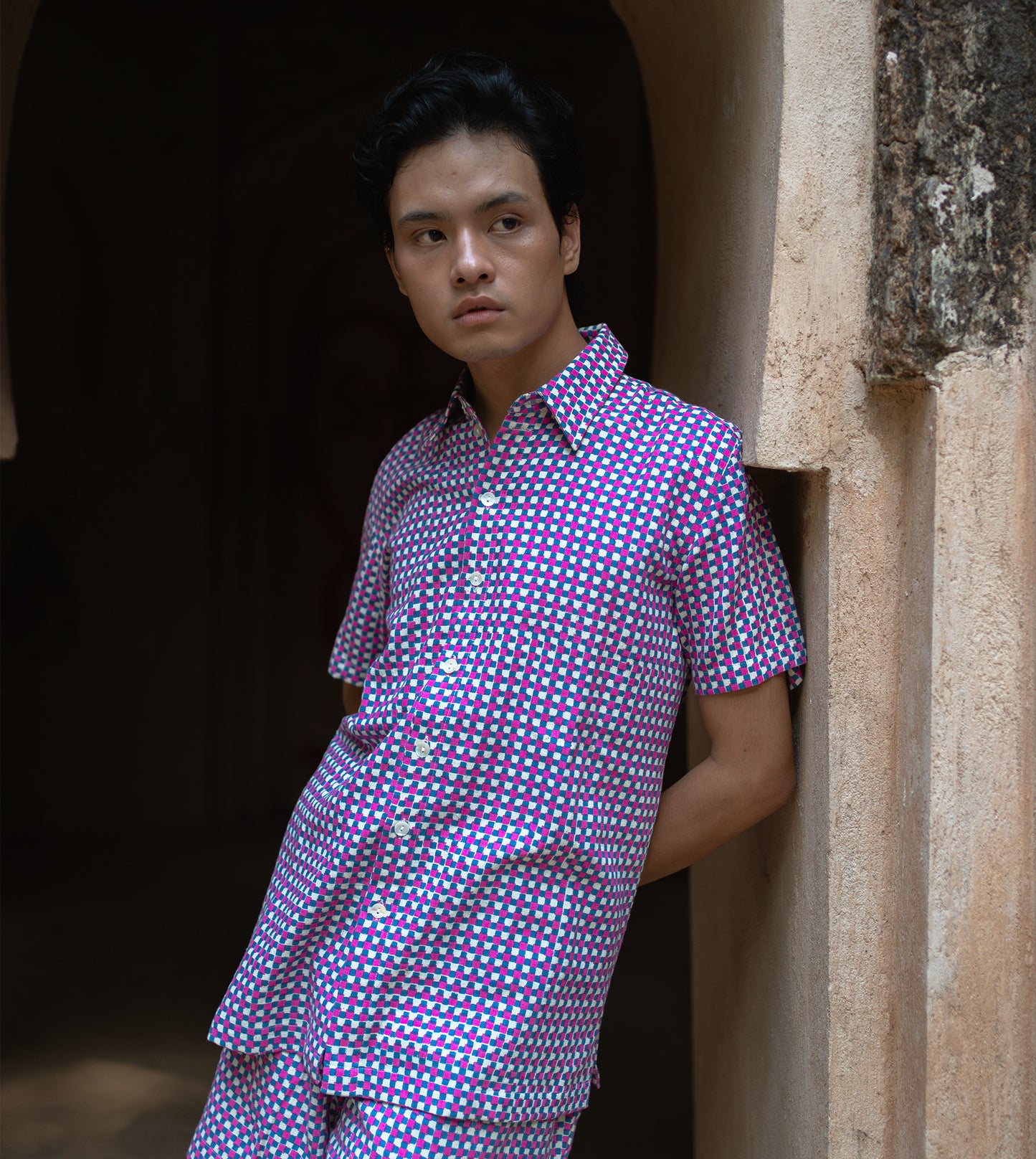 Mini Gingham Mens Shirt Pink Blue - Harkoi Studio - Elevate your everyday style with the Mini Gingham, a sustainable crafted with precision and care. Keywords: mini, gingham, mens, shirt, pink, blue, sustainable blue, eco-friendly fashion, mens shirt pink.