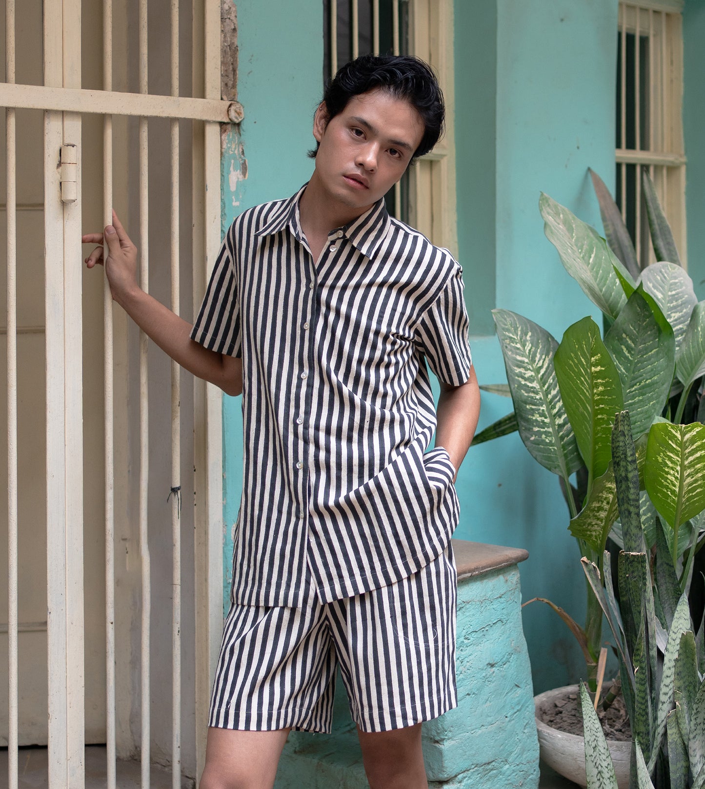 Striped Mens Shorts Black | Harkoi Studio - Embrace contemporary elegance with the Striped Men, a sustainable- with precision and care. Keywords: striped, men, s, shorts, black, sustainable black, eco-friendly fashion, s shorts.